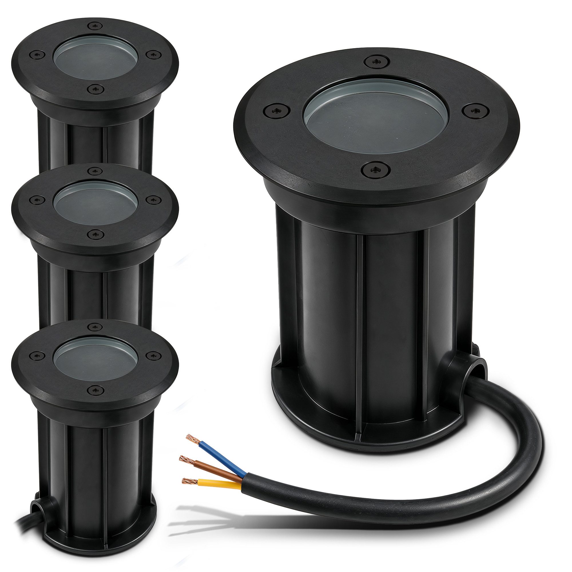 linovum LED Gartenstrahler 4x BORU Bodenleuchten schwarz IP67 Außenlampe Bodenstrahler Gartenspot