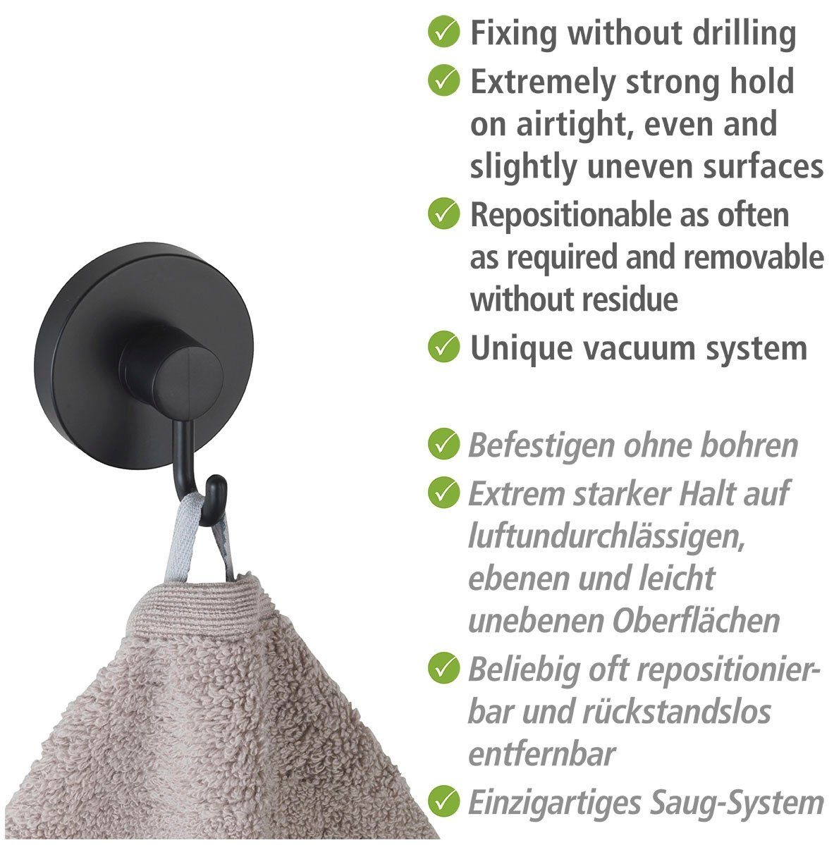 WENKO Wandhaken Vacuum-Loc®, Badezimmer, (2-St), Befestigen ohne Bohren – Bild 5 von 5