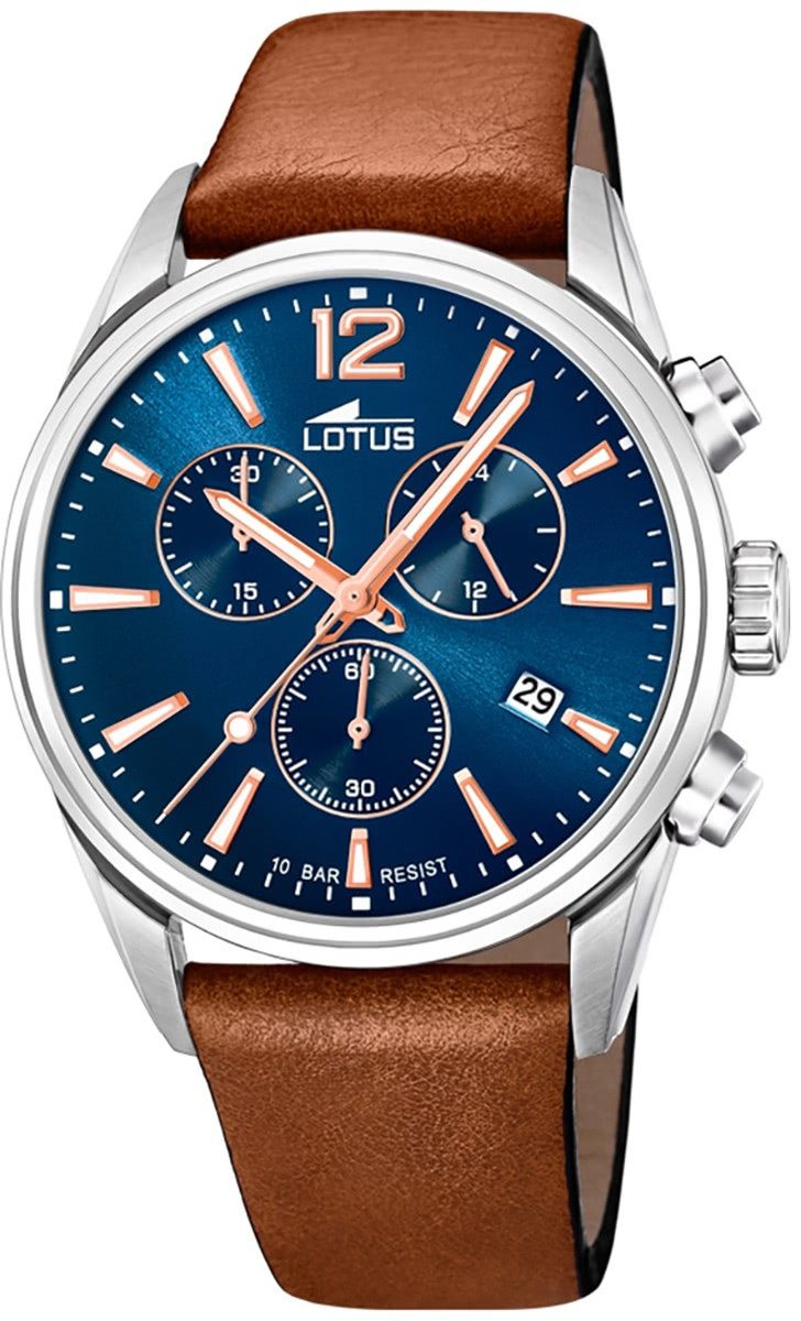 Lotus Quarzuhr LOTUS Herren Uhr Sport 18691/2 Leder, (Analoguhr), Herrenuhr rund, groß (ca. 42mm) Lederarmband braun
