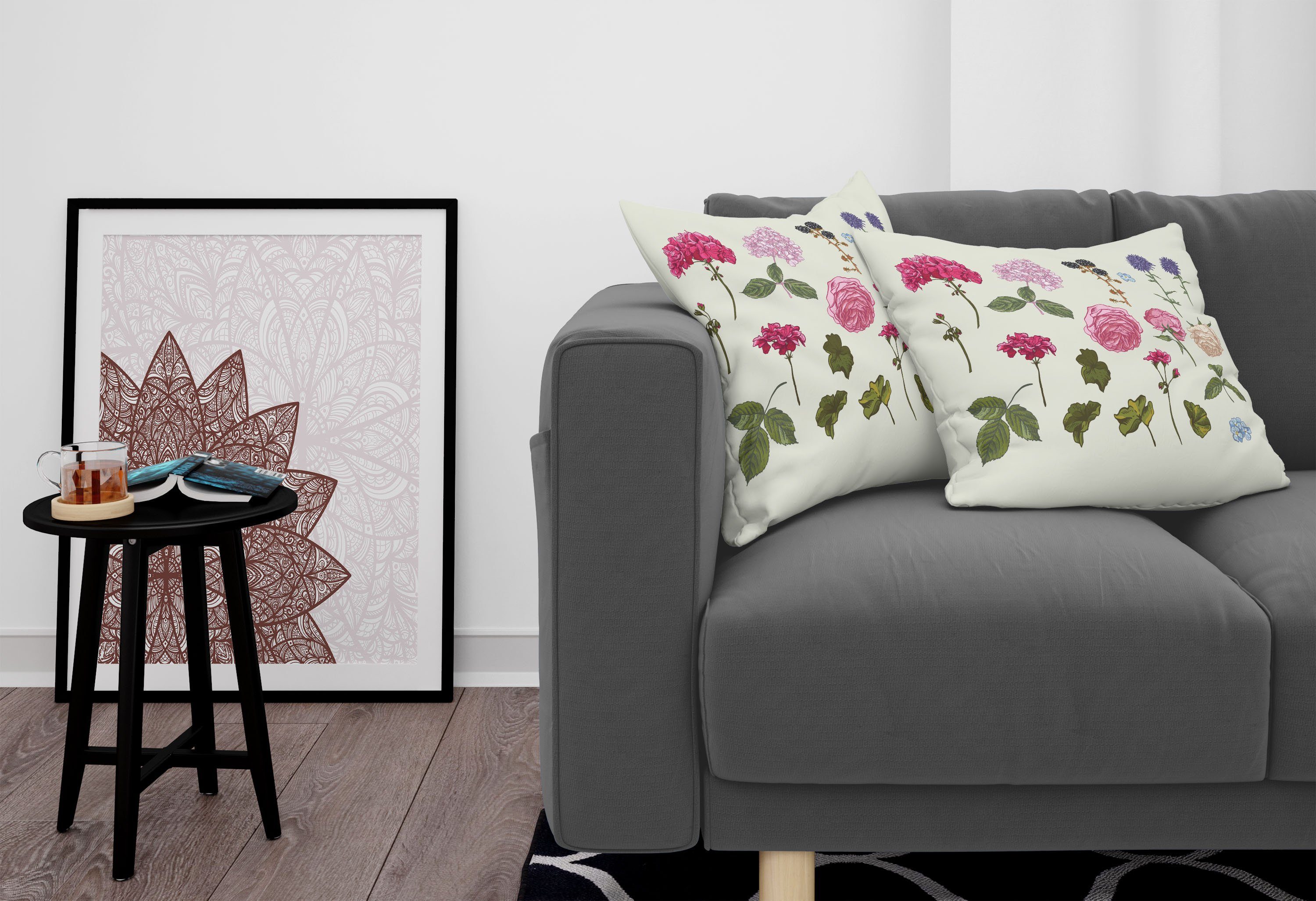 Kissenbezüge Modern Accent Doppelseitiger Digitaldruck, (2 Roses Abakuhaus Stück), und Blätter Blumen Pelargonien