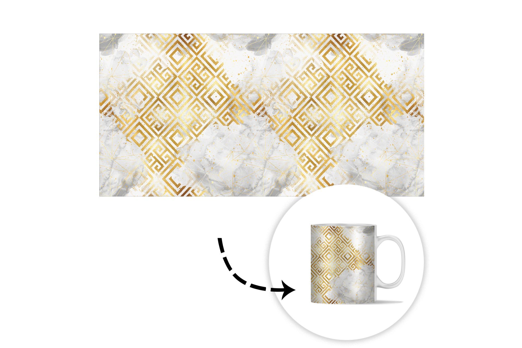 Muster - - Teetasse, Gold Becher, MuchoWow Keramik, Teetasse, Kaffeetassen, Tasse - Geometrie, Geschenk Marmor
