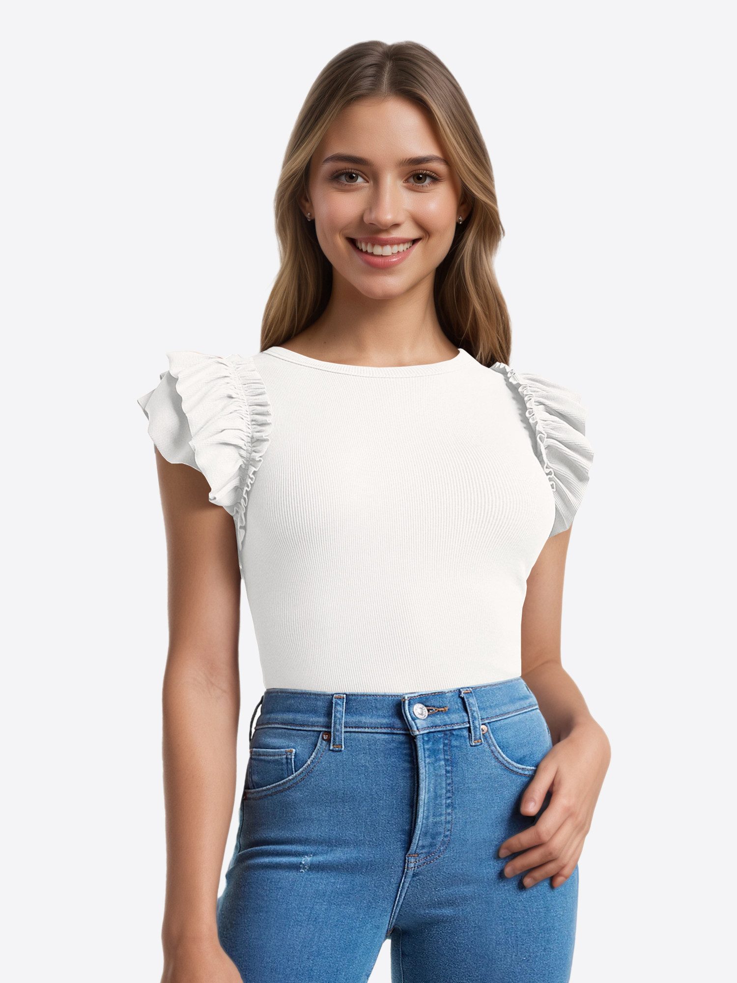 T-Shirt Damen Kurzarmshirt mit Rüschen