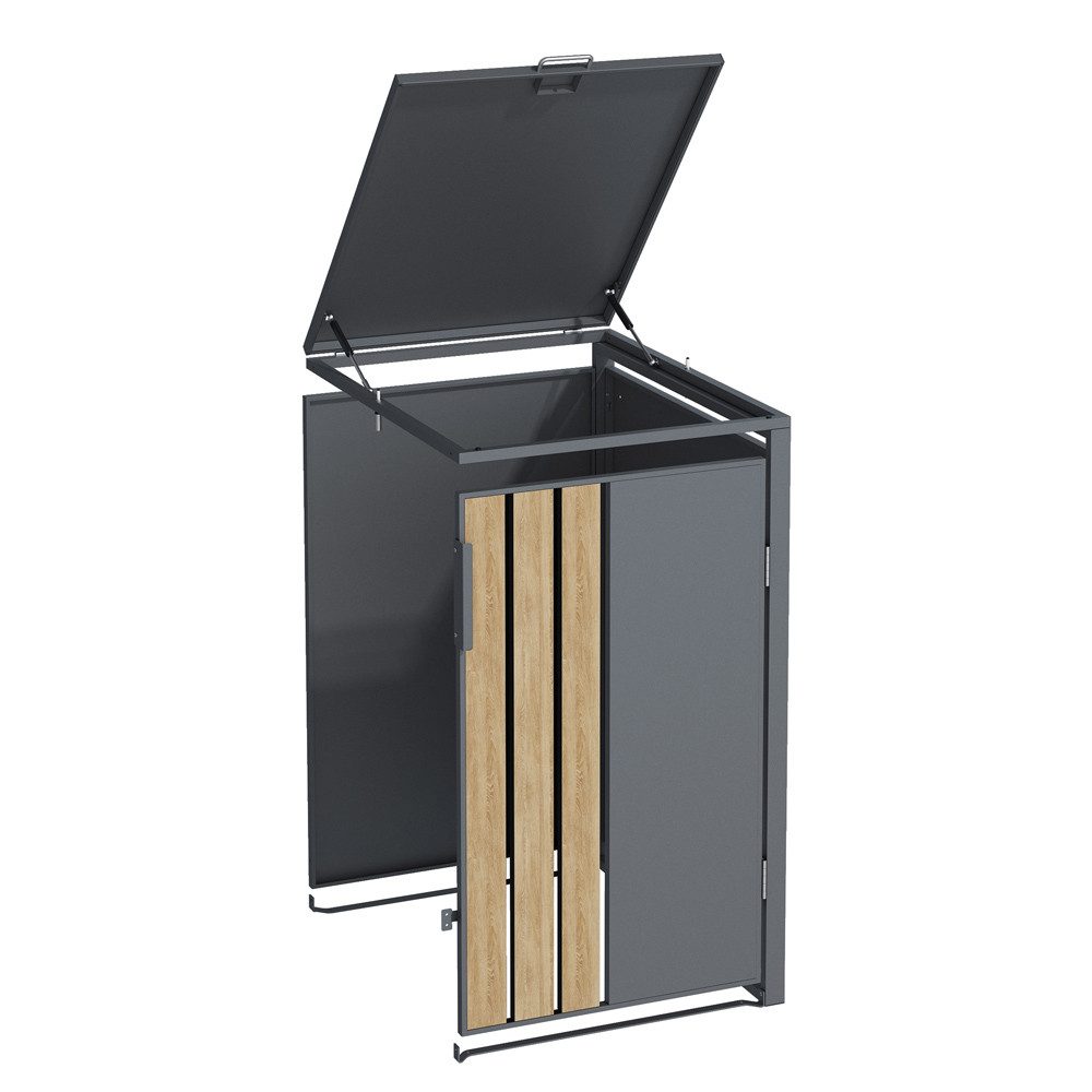 HOME DELUXE Mülltonnenbox mit Front in Holzoptik - KANTO (für 1 x 240L- Erweiterung), Pulverbeschichtung + UV-Druck