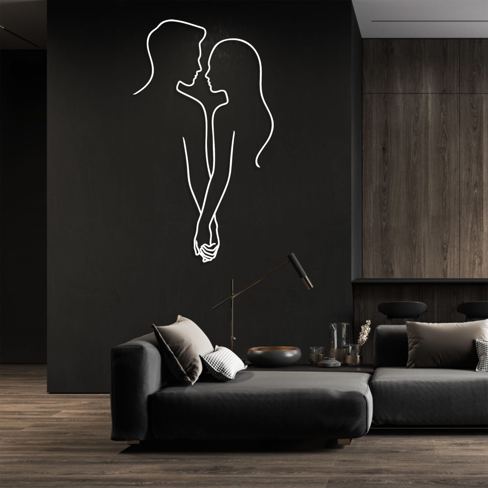 Jumpeak Wanddekoobjekt Paar-Händchenhalten-Wanddeko,Liebe,Abstrakte Kunst,Schlichte Linien, Metall,4 Farben,4 Maße,Silhouetten eines Paares,Innige Umarmung