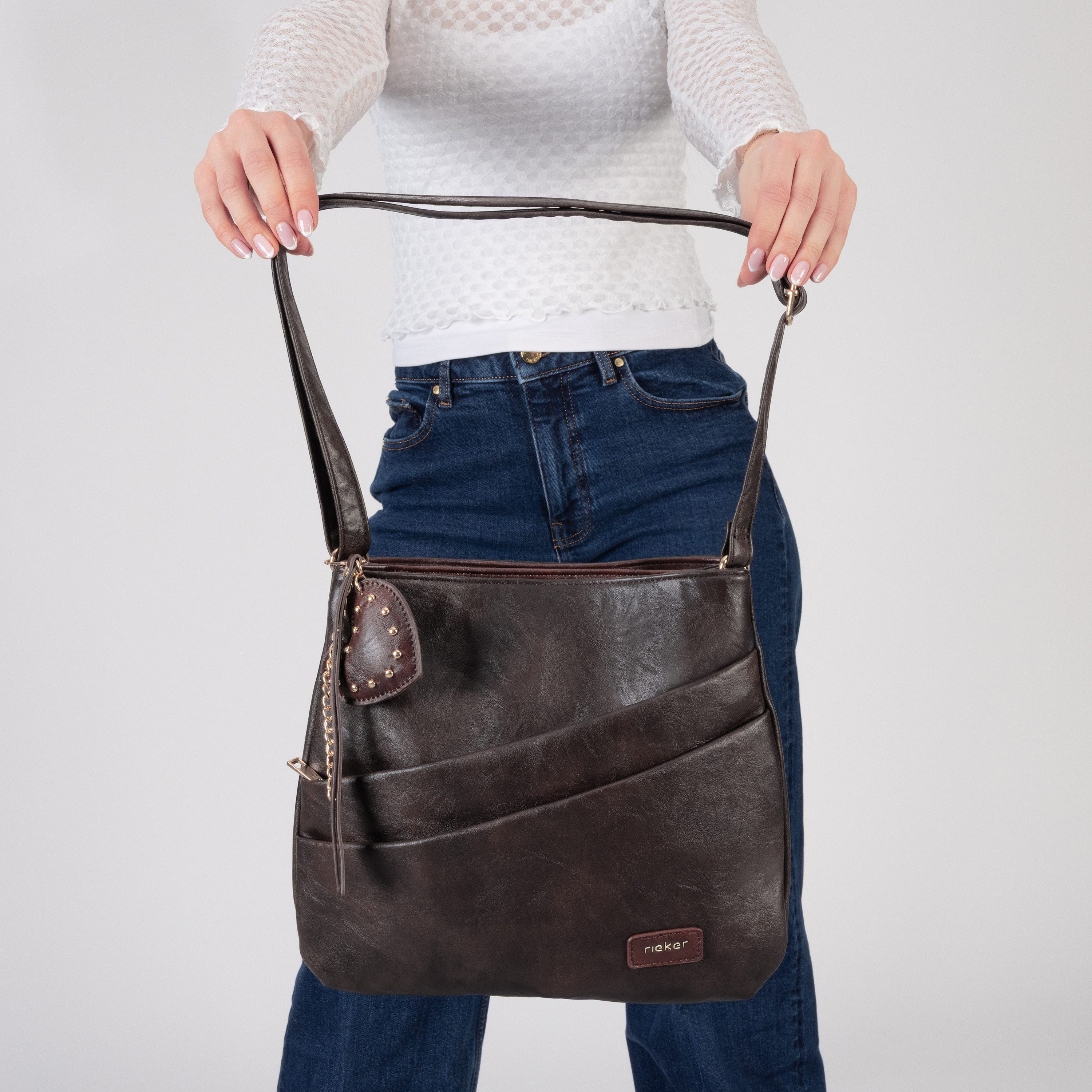 Rieker Umhängetasche, Schultertasche, Damen Handtasche mit zwei Hauptfächern