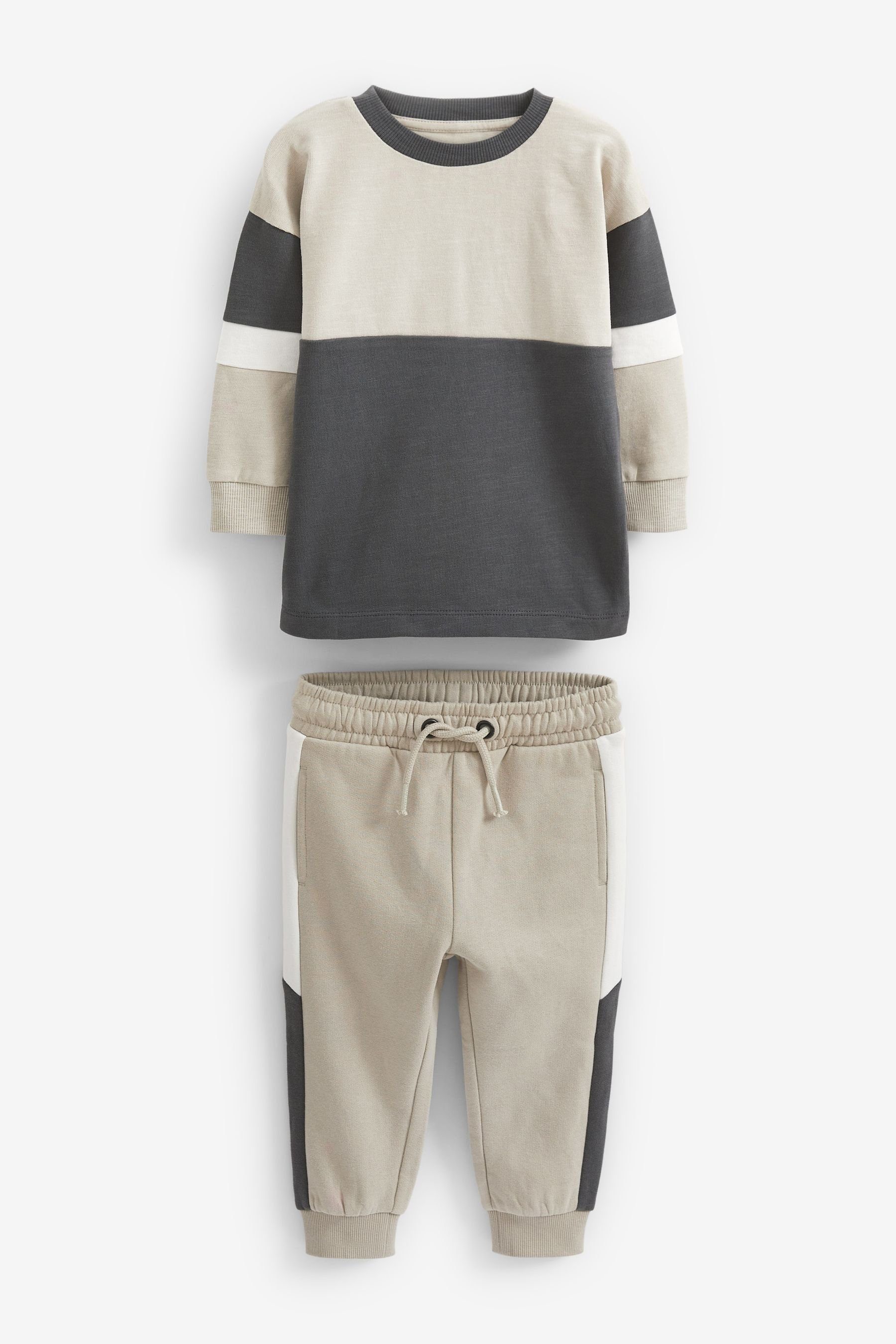 Next Shirt & Hose Set mit Langarmshirt in Blockfarben + Jogginghose (2-tlg) Charcoal Grey Monochrome | Shirt-Sets