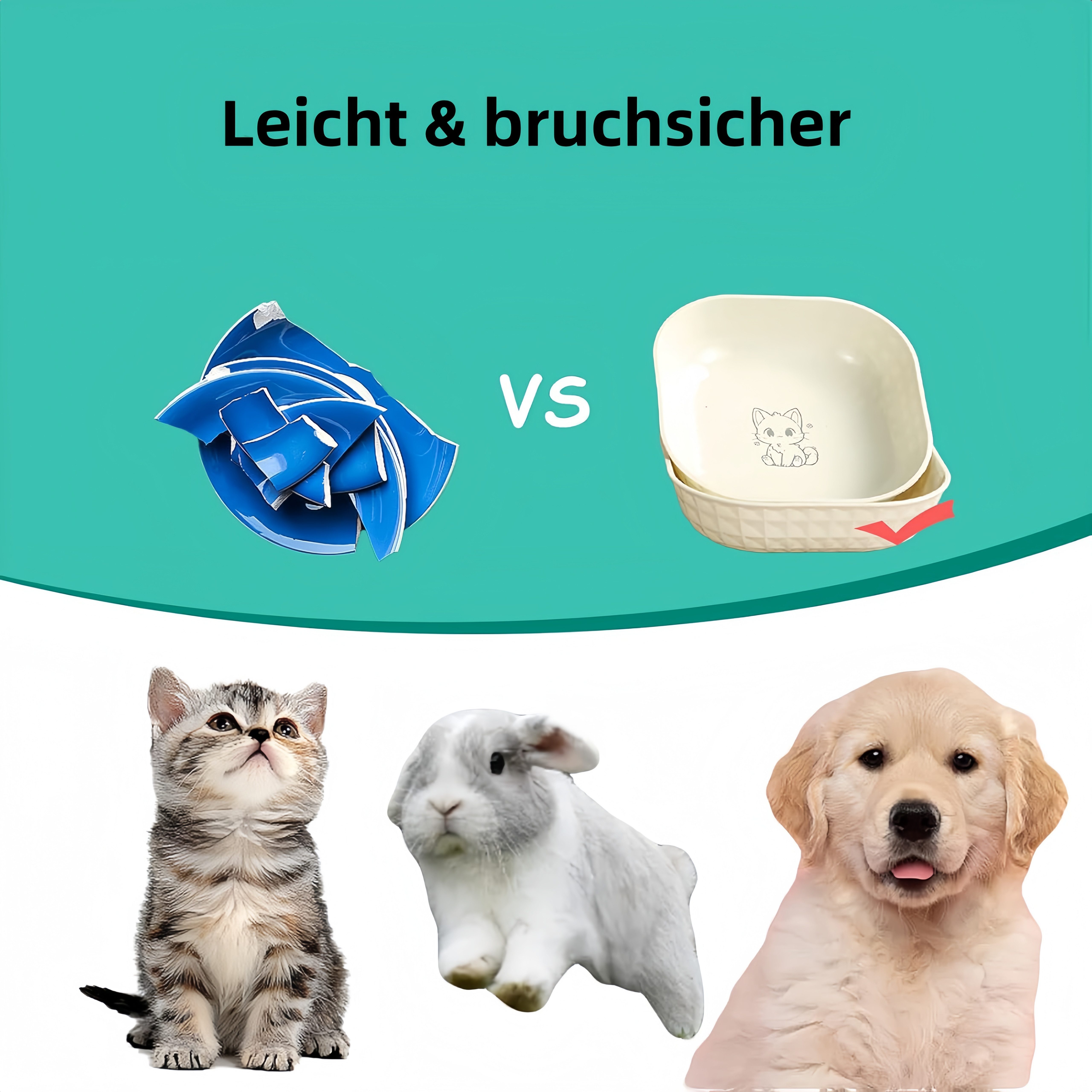 FOUORTUNATE-BEE Napf-Set 10-teiliges Katzennapf-Set für Trocken- und Nassfutter, Quadratische Futternäpfe für Katzen im praktischen Set