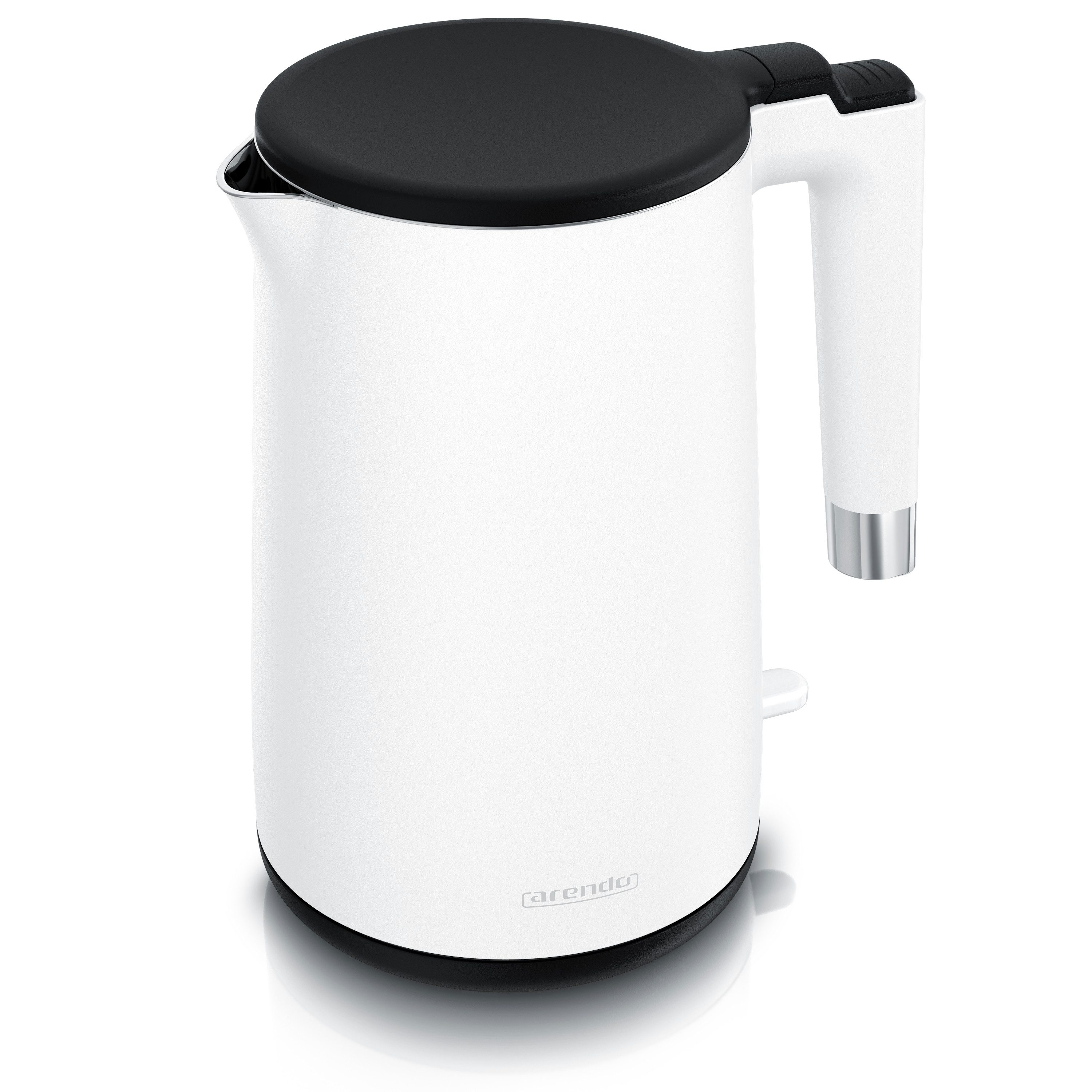 Arendo Wasserkocher aus Edelstahl, Doppelwand-Design, 360° Controller, weiß matt, 1,5 l, 2000 W, Teekocher, Überhitzungs- und Trockengehschutz, BPA-frei