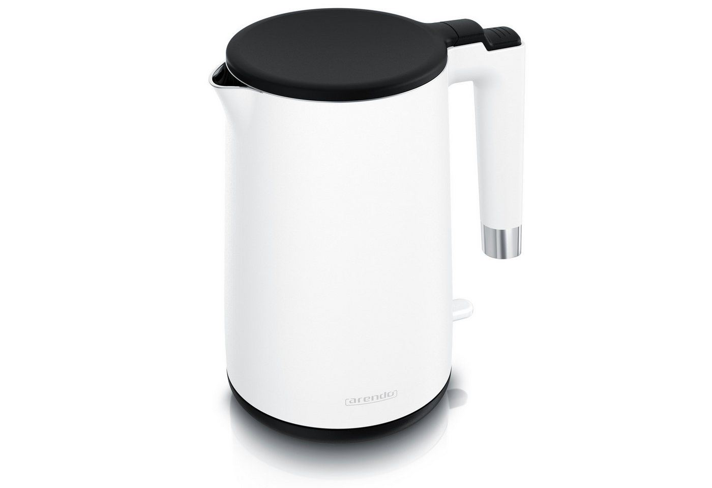 Arendo Wasserkocher aus Edelstahl, Doppelwand-Design, 360° Controller, weiß matt, 1,5 l, 2000 W, Teekocher, Überhitzungs- und Trockengehschutz, BPA-frei, kabellos