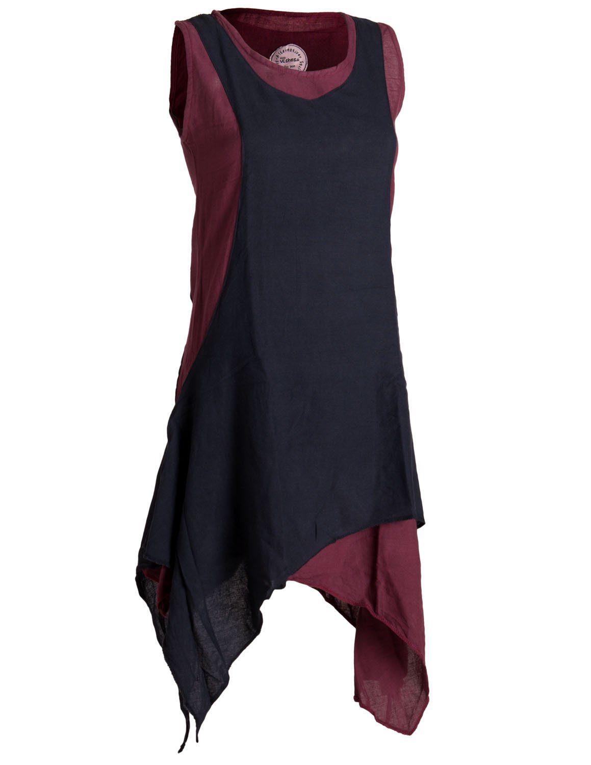 Vishes Lagenlook Goa, Boho, Kleid Baumwolle handgewebte Sommerkleid Hippie dunkelrot-schwarz Ärmelloses Style