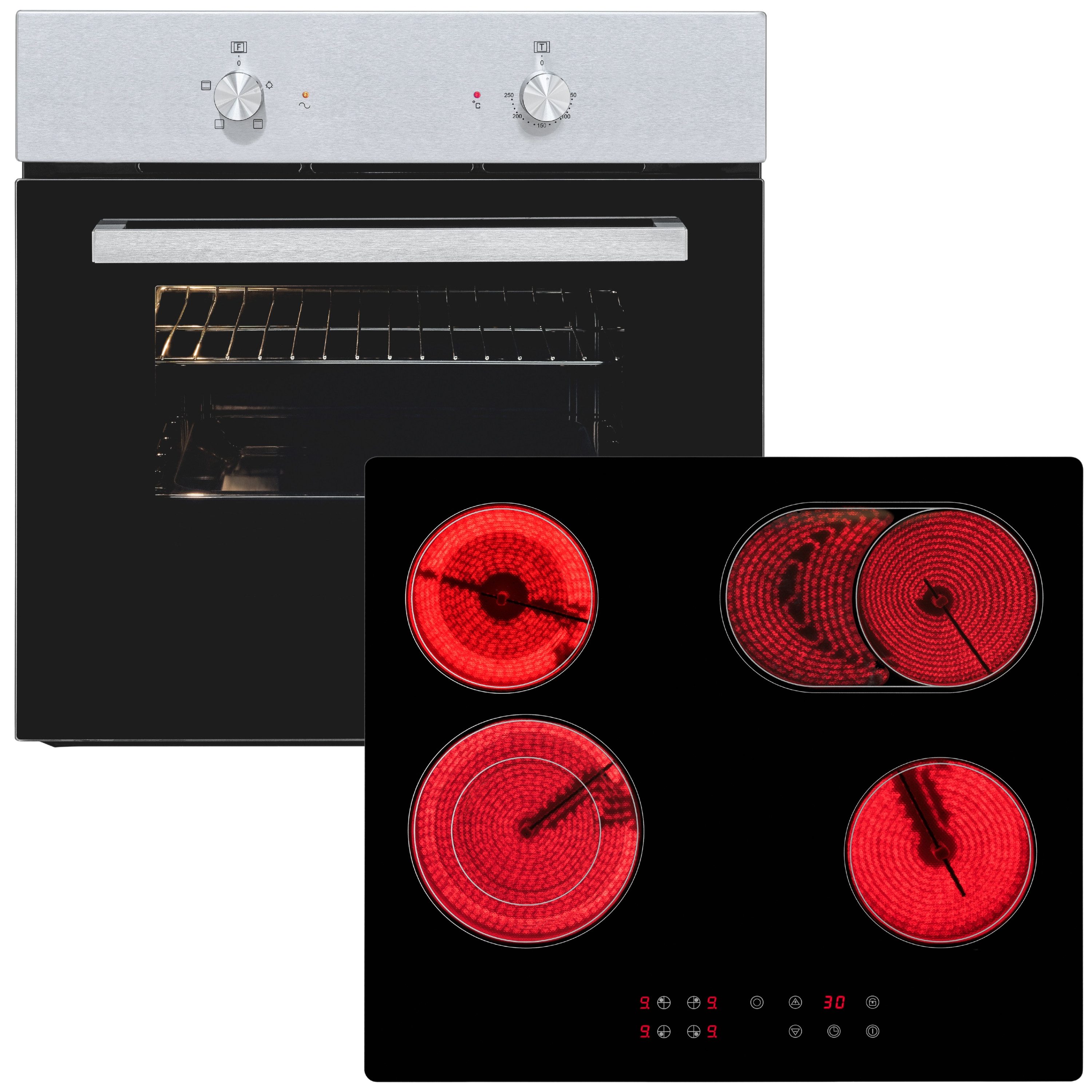 exquisit Backofen-Set BAKO Klassik 2 inox, Autarker Einbau-Ofen mit Ober-/Unterhitze, Sensor-Kochfeld