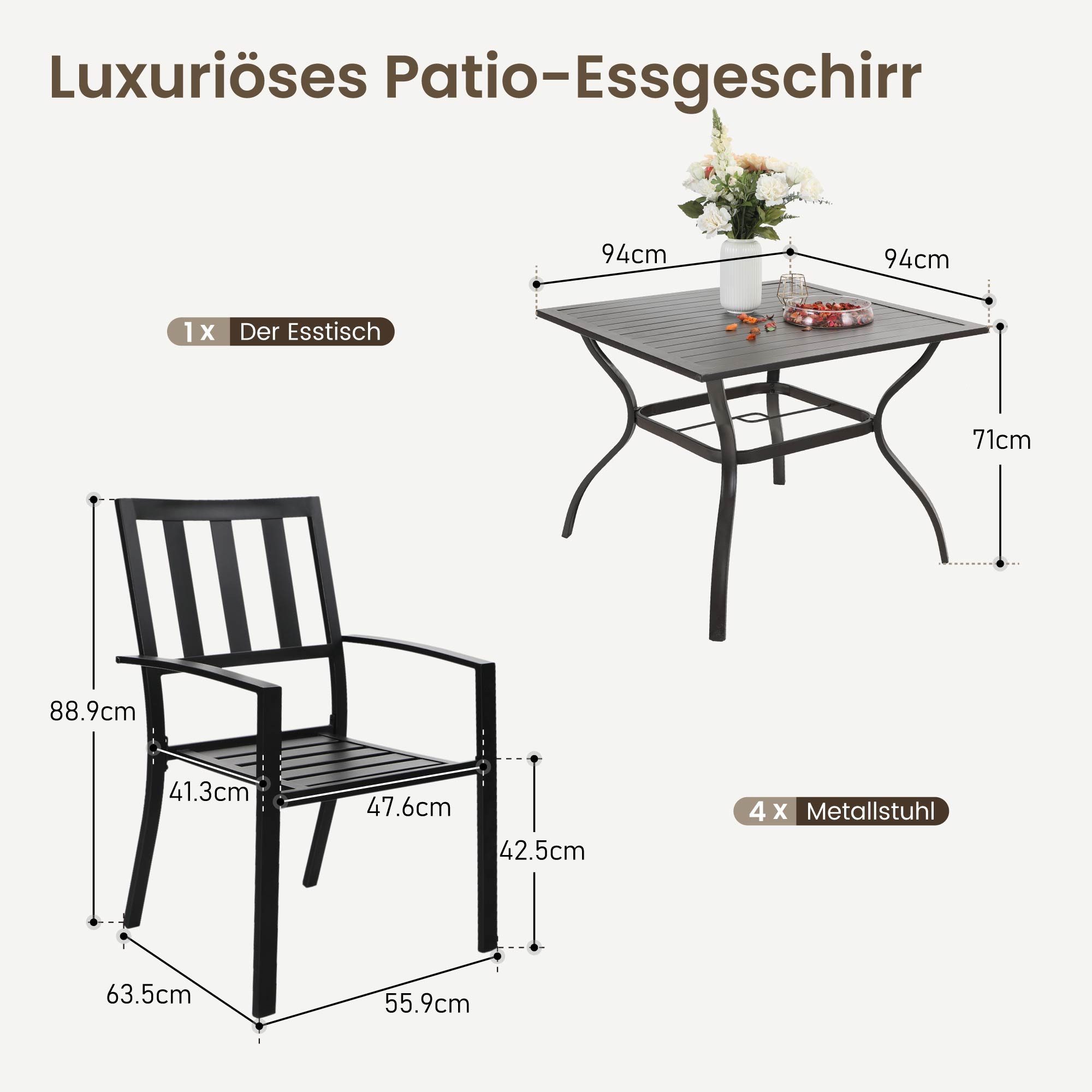 PHI VILLA Garten-Essgruppe, (94cm Quadratischer Gartentisch günstig online kaufen