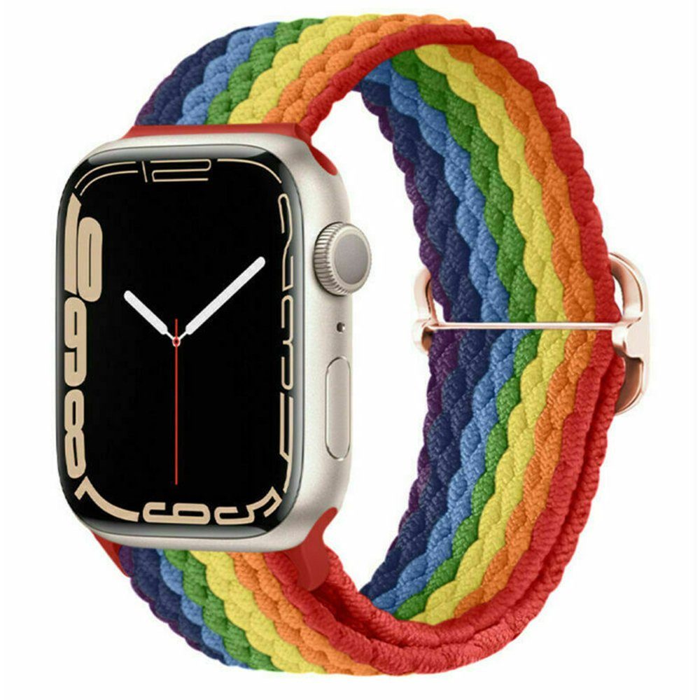 Mutoy Smartwatch-Armband Geflochtenes Armband Kompatibel mit Apple Watch für Damen Herren, 44mm 45mm 49mm 42mm Uhrenarmbänder für iWatch 8/7/6/5/4/3/2/1/Ultra/SE Rainbow