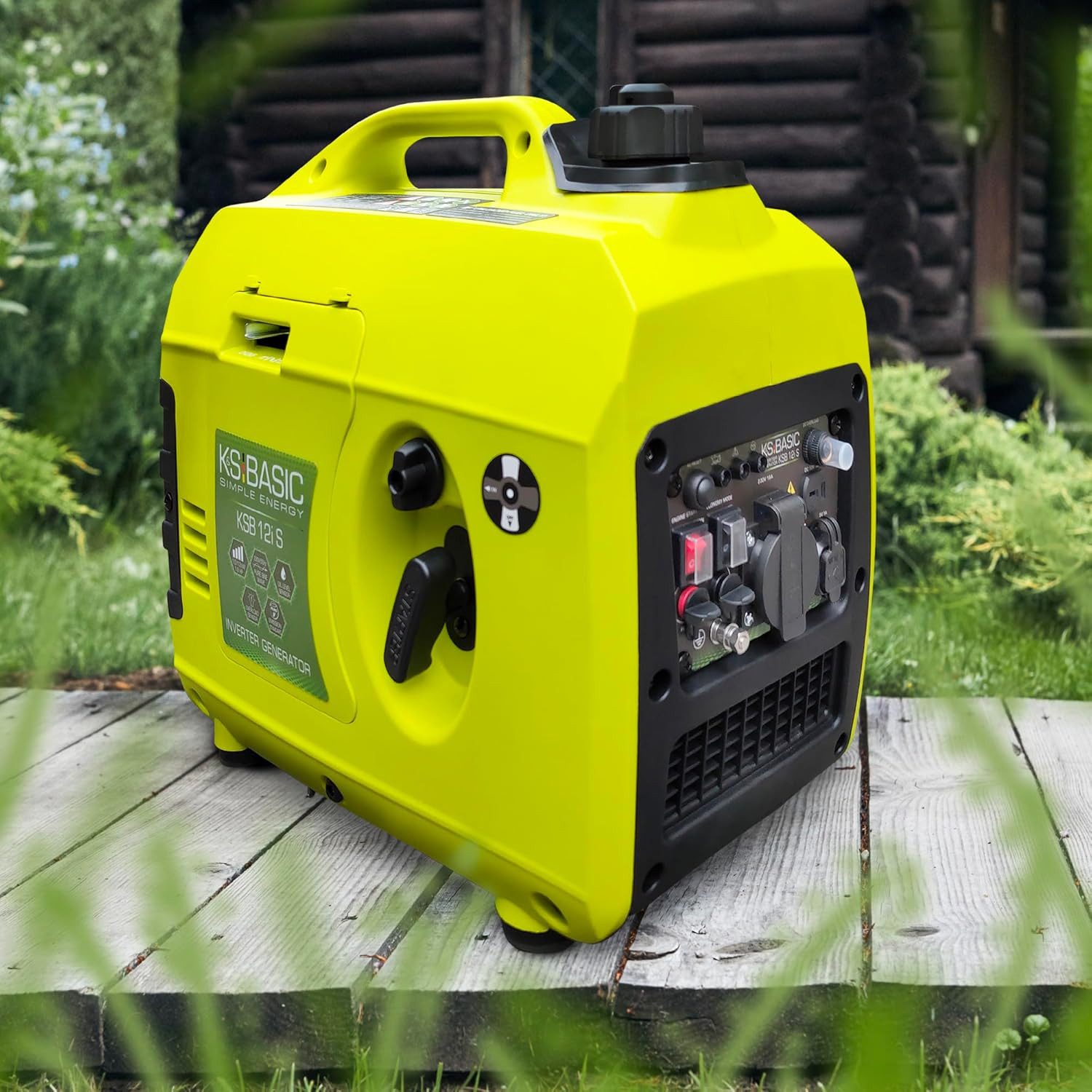 Könner & Söhnen KSB 12i S generator, 1.20 kW (ultra-lightweight inverter generator, parallel connection possible, 1-piece, 1.2 kW, 62 dB(A), ECO mode for up to 50% fuel savings), pure sine wave, 2x USB, 11.5 kg, carrying handle, EURO 5