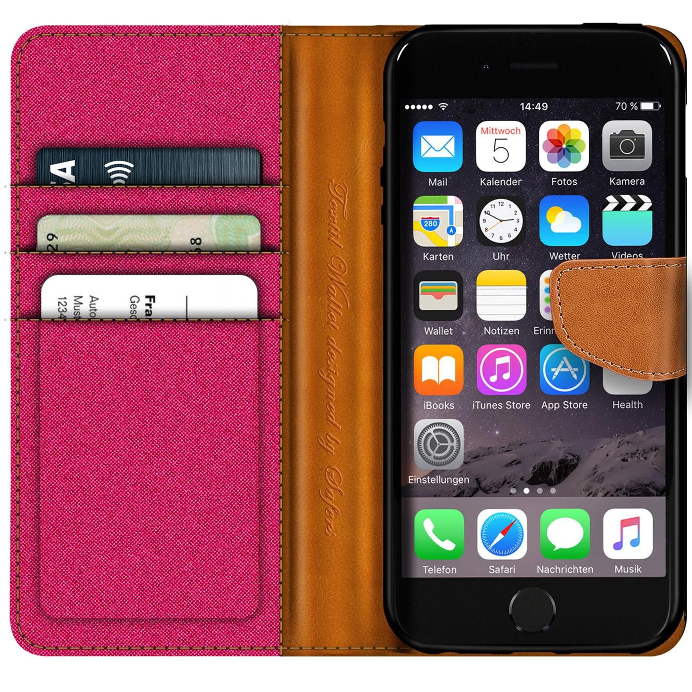 CoolGadget Handyhülle Denim Schutzhülle Flip Case für Apple iPhone 7 Plus / 8 Plus 5,5 Zoll, Book Cover Handy Tasche Hülle für iPhone 8 Plus Klapphülle