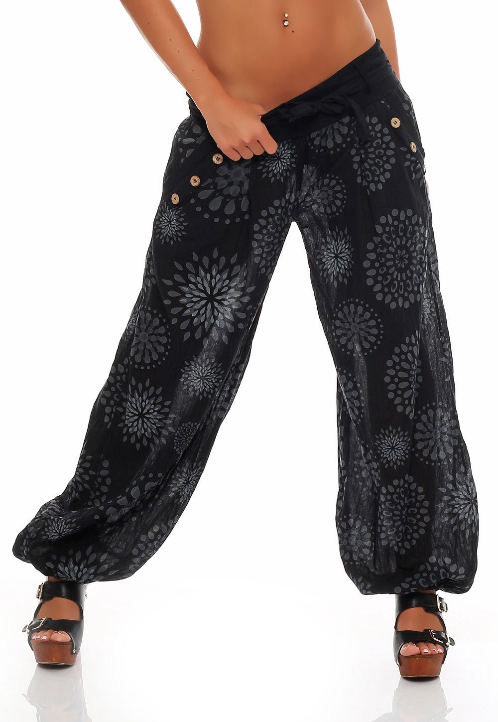 malito more than fashion Haremshose 3481 Pumphose Aladinhose mit Print Einheitsgröße schwarz