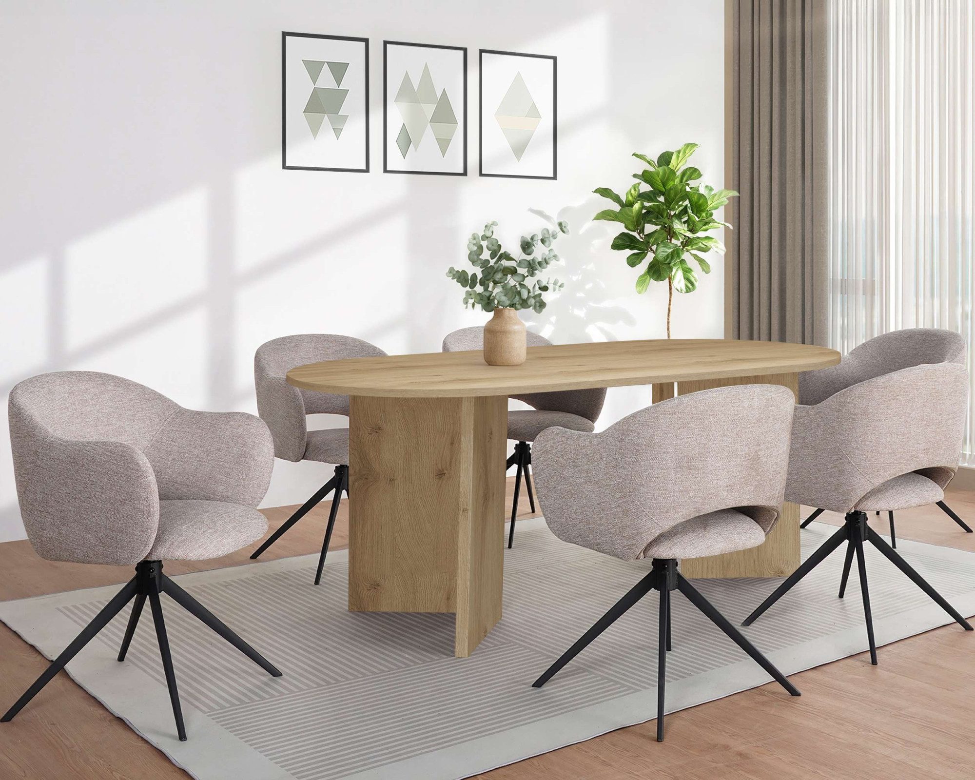 OTTO home Esstisch Callii, Oval, feste Tischplatte in edler Holzoptik, verschiedene Größen