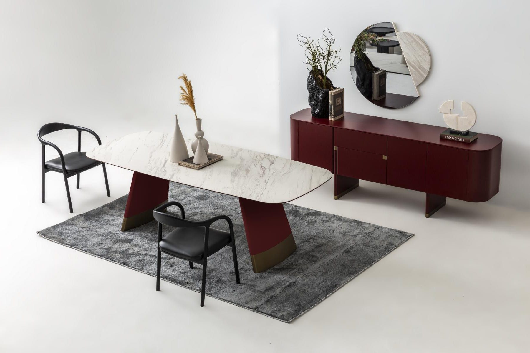 Xlmoebel Esstisch Stilvolles rot-schwarzes Wohnzimmer set Esstisch Stühle Sideboard (Esstisch Set, 5-St., 1 Tisch, 4 Stühle)