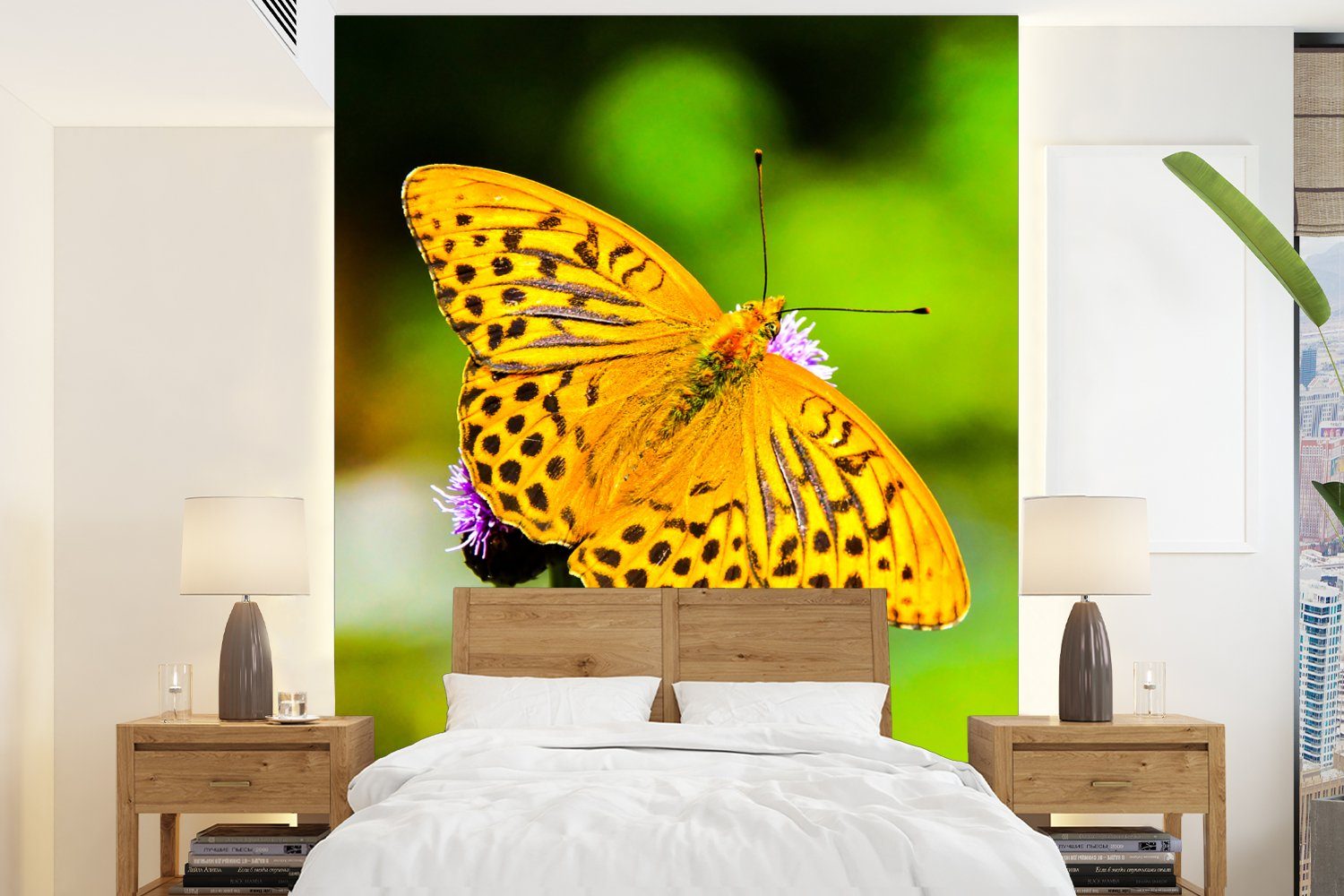 Matt, Tapete St), Schmetterling - - MuchoWow Montagefertig für Blume, Vinyl Wohnzimmer, (4 bedruckt, Tiger Fototapete Wandtapete