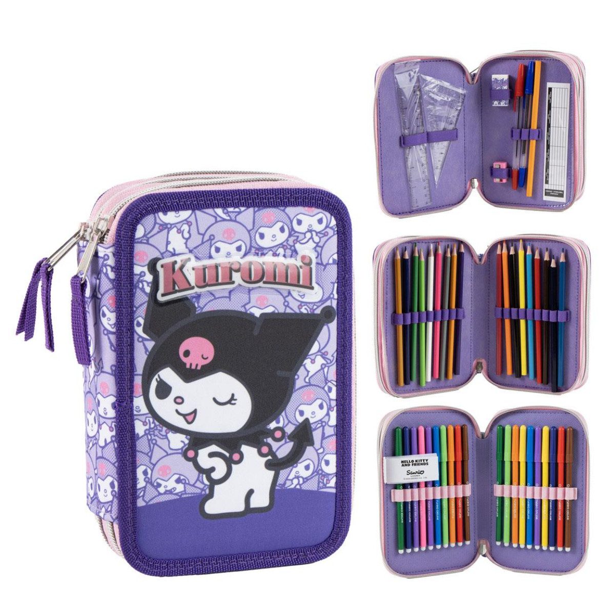 Hello Kitty Federmäppchen Kuromi Pencil Case für Kinder Schulset 13 × 7 × 20 cm, (Federmappe, 1-tlg), Leicht zu transportieren