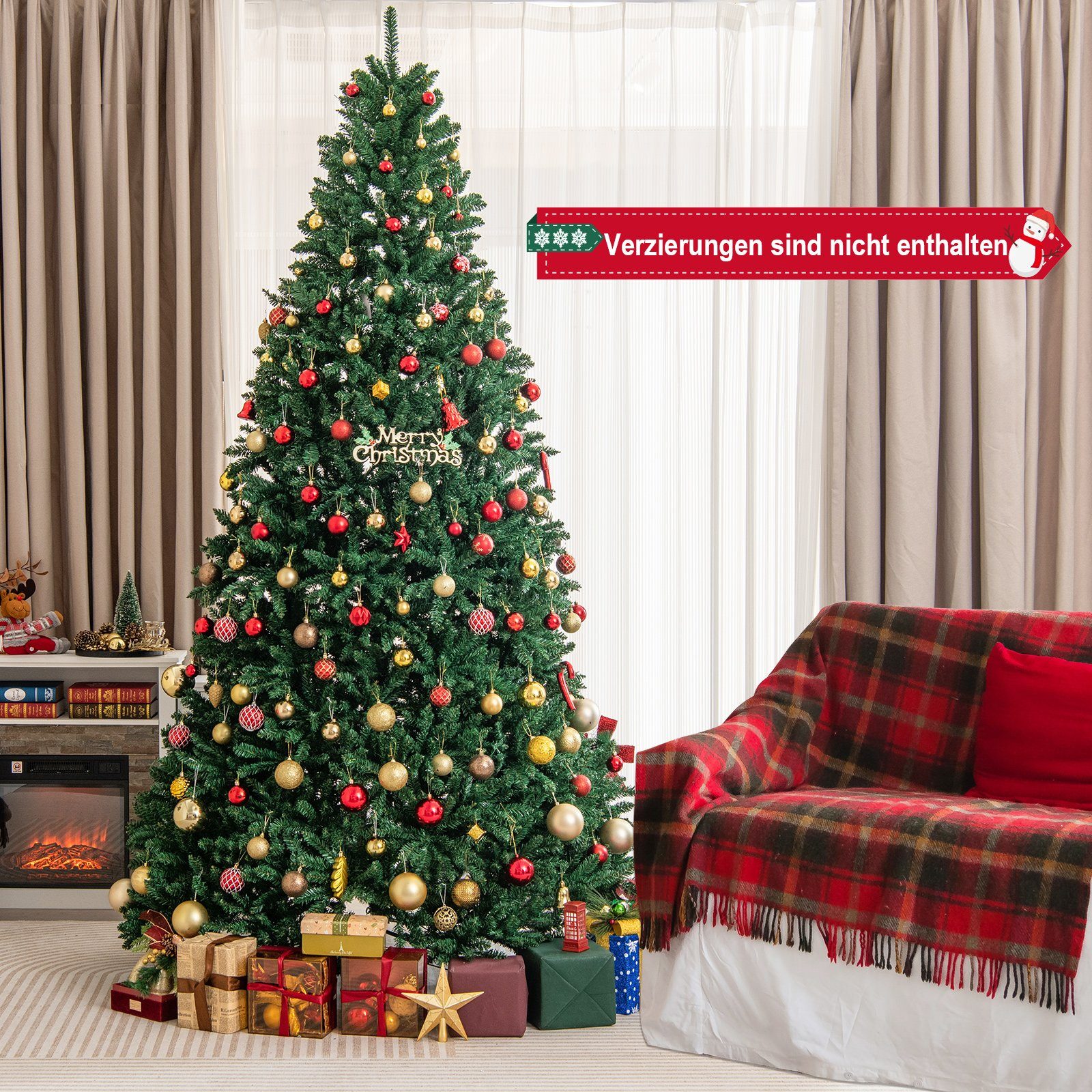 COSTWAY Künstlicher Weihnachtsbaum, 3594 PVC Nadeln, mit Metallständer