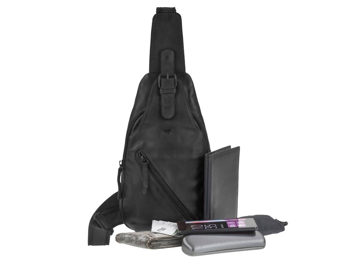 Bear Design Umhängetasche "Daley" Crossbody Bag Tasche Damen Herren Leder 18x31cm Crossover, sportlich, knautschig weiches Leder
