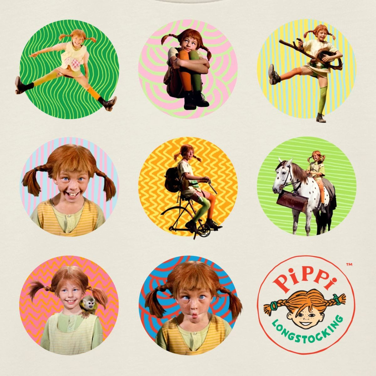 Spreadshirt T-Shirt Pippi Langstrumpf Bilder Von Pippi In Kreisen Kinder Premium T-Shirt (1-tlg)