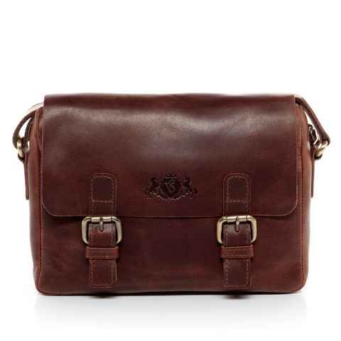 SID & VAIN Messenger Bag Leder Umhängetasche Unisex YALE, Laptoptasche Echtleder, Businesstasche, Aktentasche Damen Herren braun