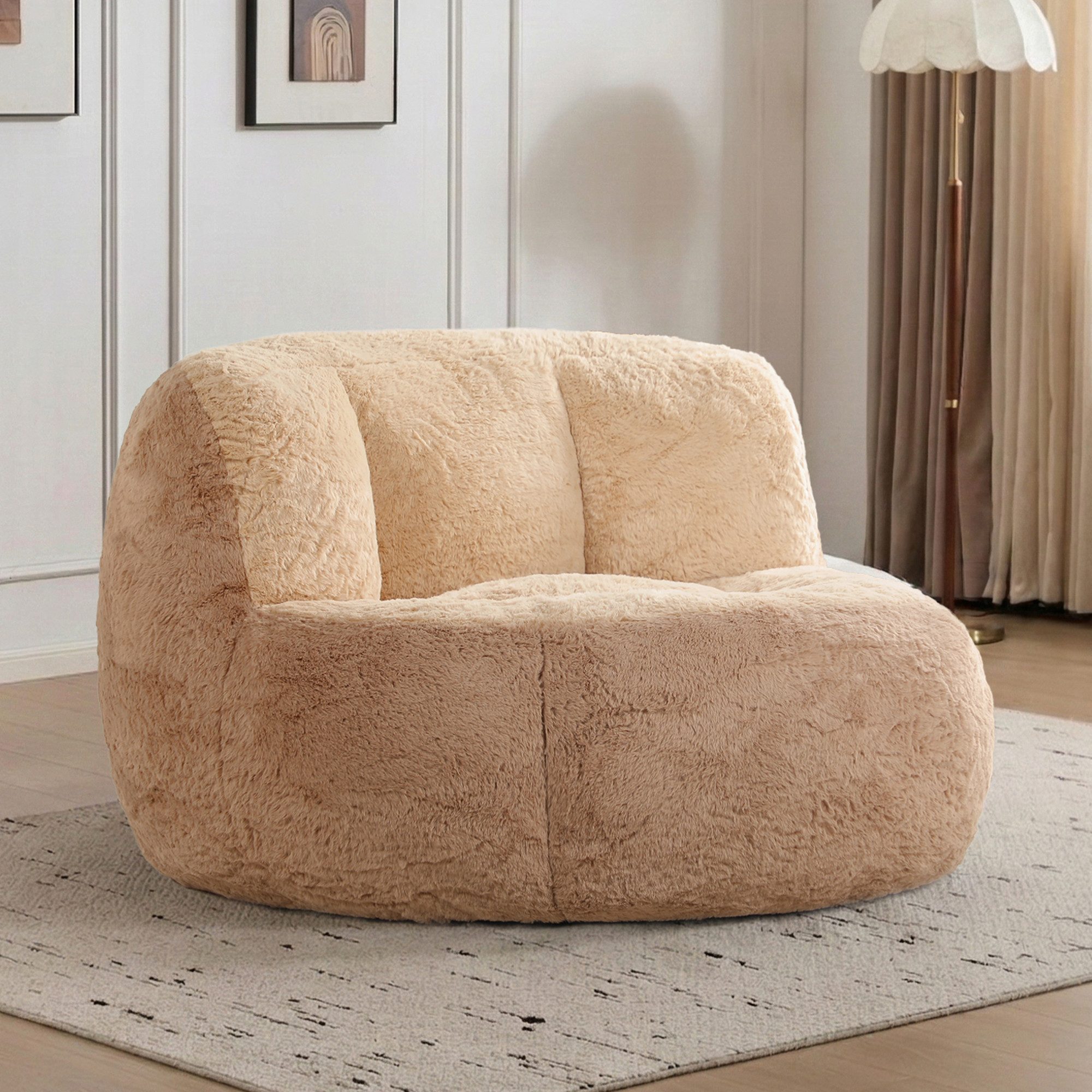 Vankel Relaxliege Sofas Wohnzimmer Bean Bag Sessel aus weichem Kunstfell, Mit Schaumstoffflocken, Tragegriff und rutschfester Unterseite