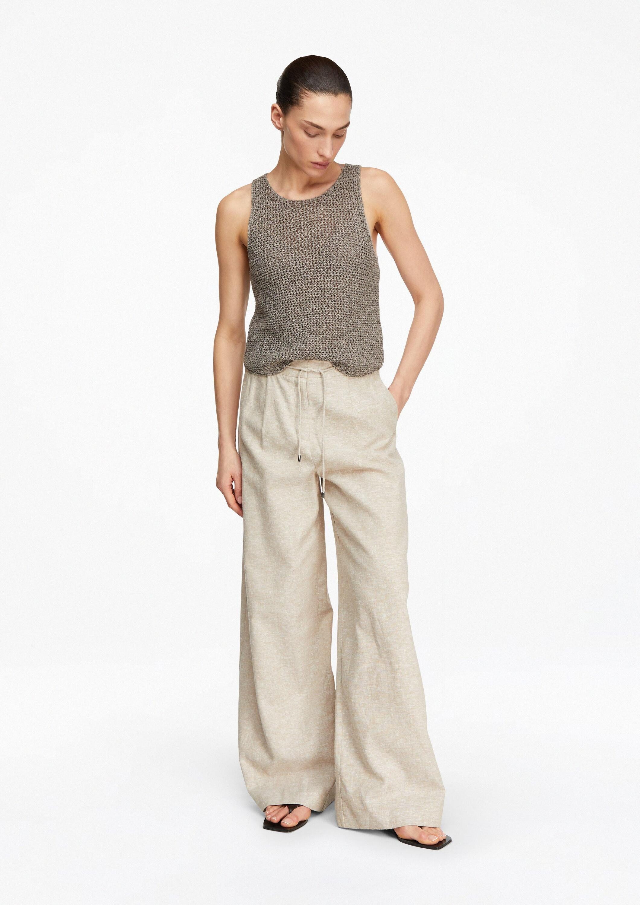 comma Chinos Hose Melierte Wide-Leg-Hose aus Leinenmix mit Gürtel-Detail günstig online kaufen