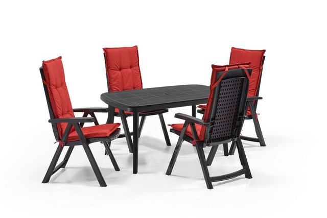 Shaf Gartenlounge-Set Shaf Diningset Milano anthrazit 5 teilig, mit Stühle, Tisch, Polster, klappbarer Stuhl, verstellbare Rückenlehne