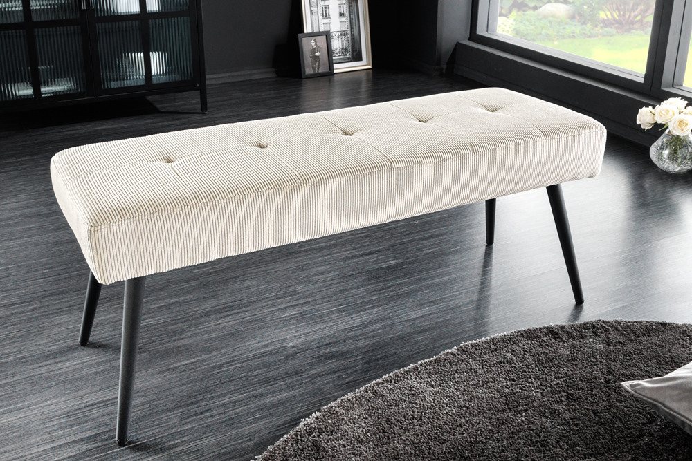 riess-ambiente Sitzbank BOUTIQUE 100cm beige/schwarz - Cord-Bezug, Metallbeine (Einzelartikel, 1-St), bequeme Polsterung mit Ziernähten – ideal für Flur oder Wohnbereich