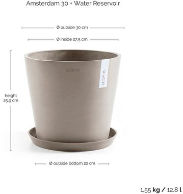 ECOPOTS Blumentopf Amsterdam 30 + Wassersystem Taupe, für innen und außen: frostsicher, bruchsicher und lichtbeständig