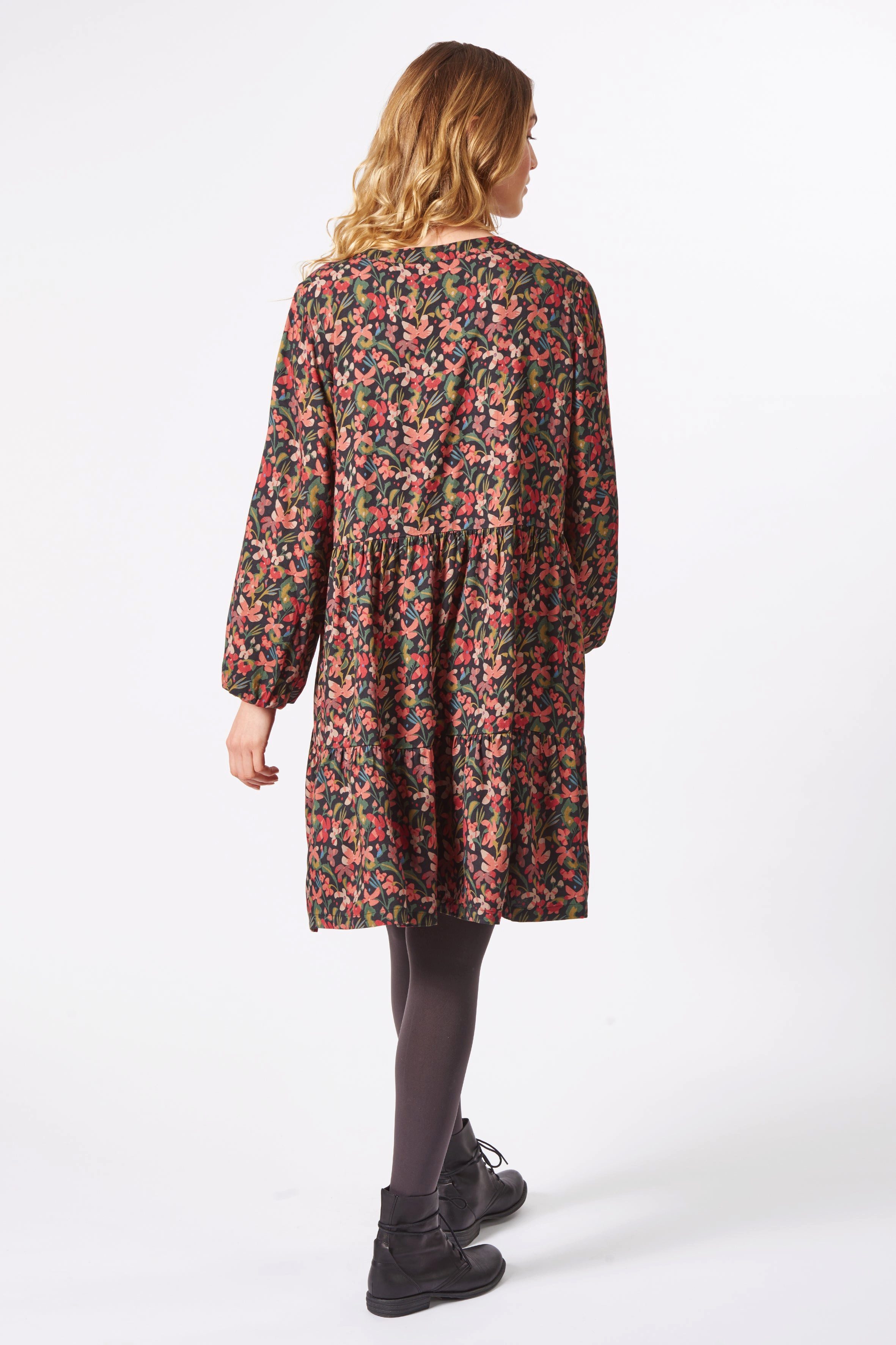Himalaya Clothing Midikleid Verspieltes Kleid Damen mit Allover-Print aus hochwertiger Viskose Komfortables Blusenkleid langarm mit Muster – Bild 4 von 5