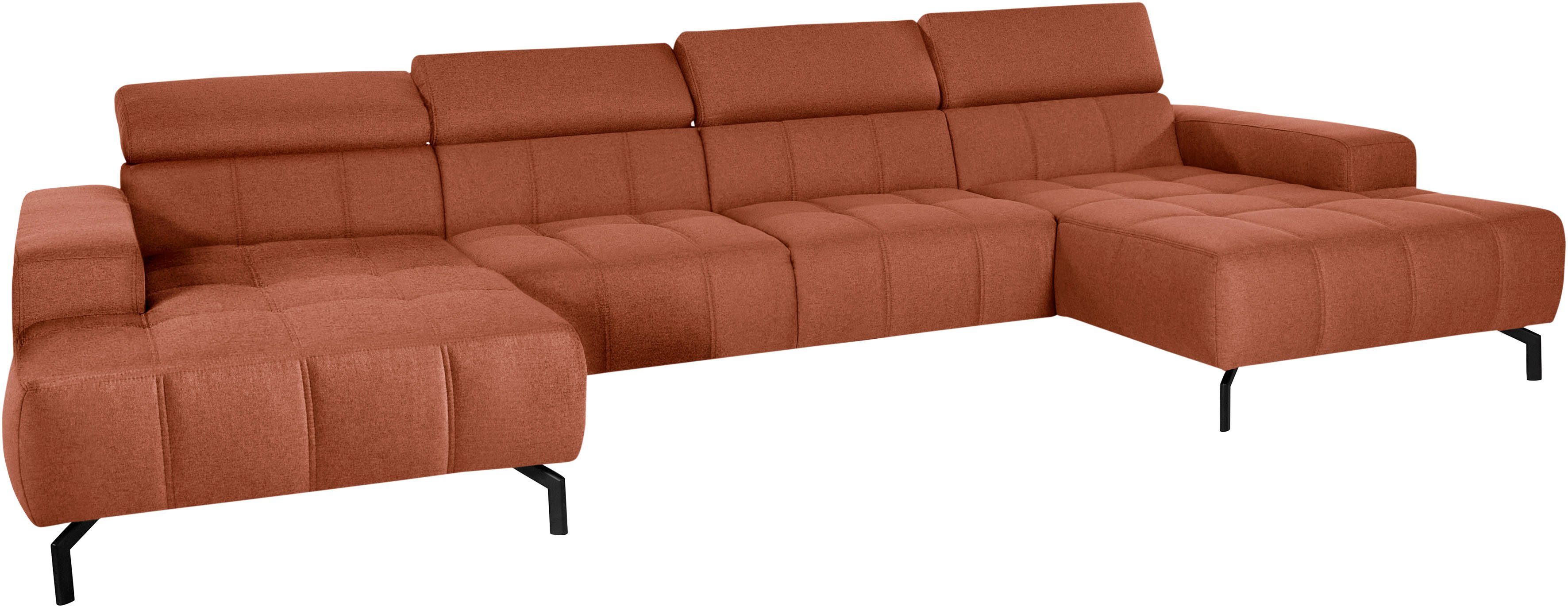DOMO collection Wohnlandschaft Cunelli tolle Sitznähte als Designelement, fester Sitzkomfort, U-Form, whlw. verstellbare Kopfteile, passend für gängige Saugroboter
