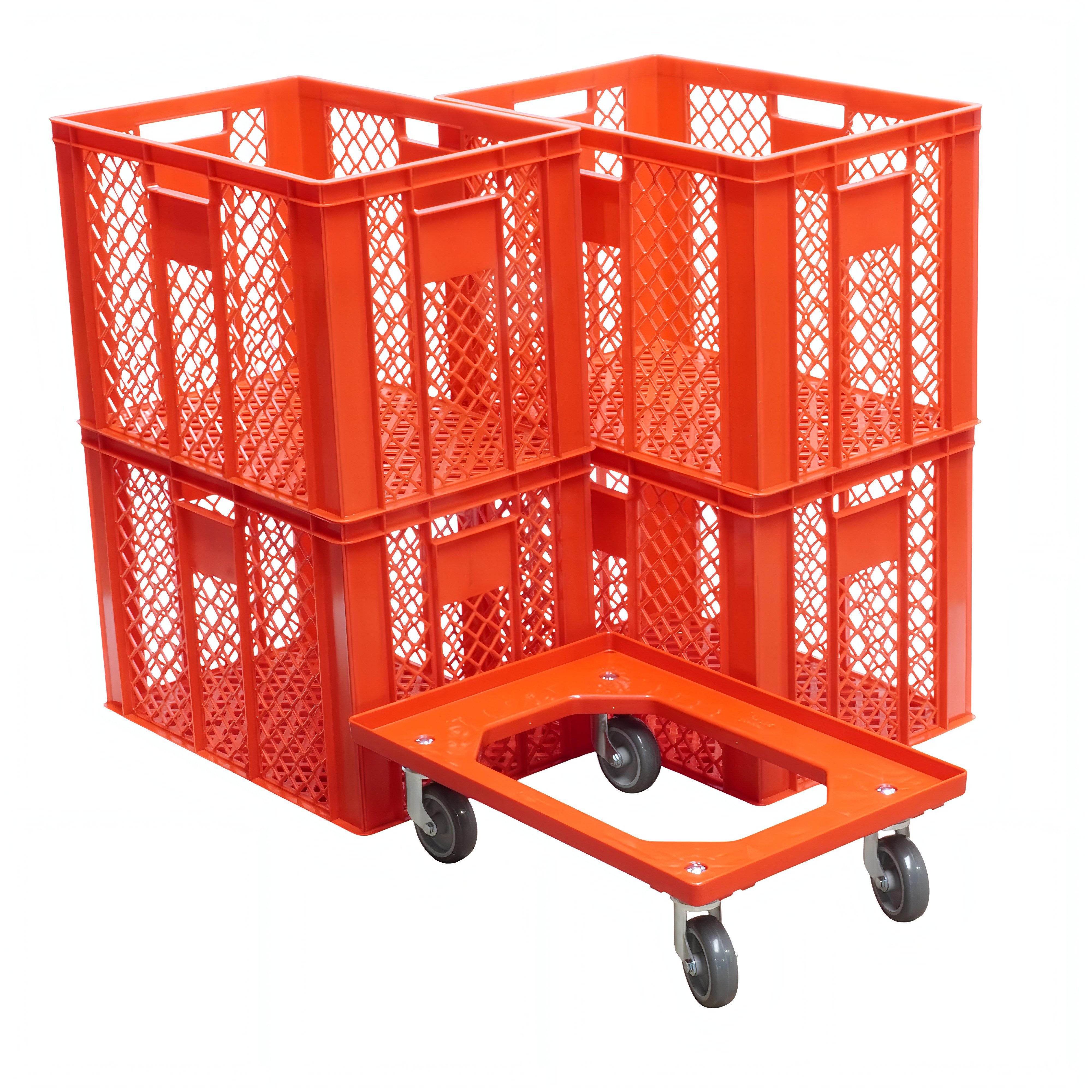 Logiplast Stapelbox Stapelbox 4 Bäckerkisten 600 x 400 x 410 mm und 1 Transportroller