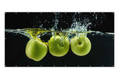 MuchoWow Balkonsichtschutz Äpfel - Obst - Wasser - Schwarz - Grün (1-St) Balkonbespannung mit Metalösen, UV-beständig, Balkonbanner