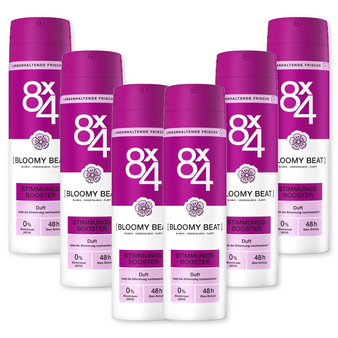 8x4 Deo-Spray Spray Bloomy Beat 6x150ml Blumig-orientalischer Duft 48h Schutz, 6-tlg., 48h zuverlässiger Deoschutz