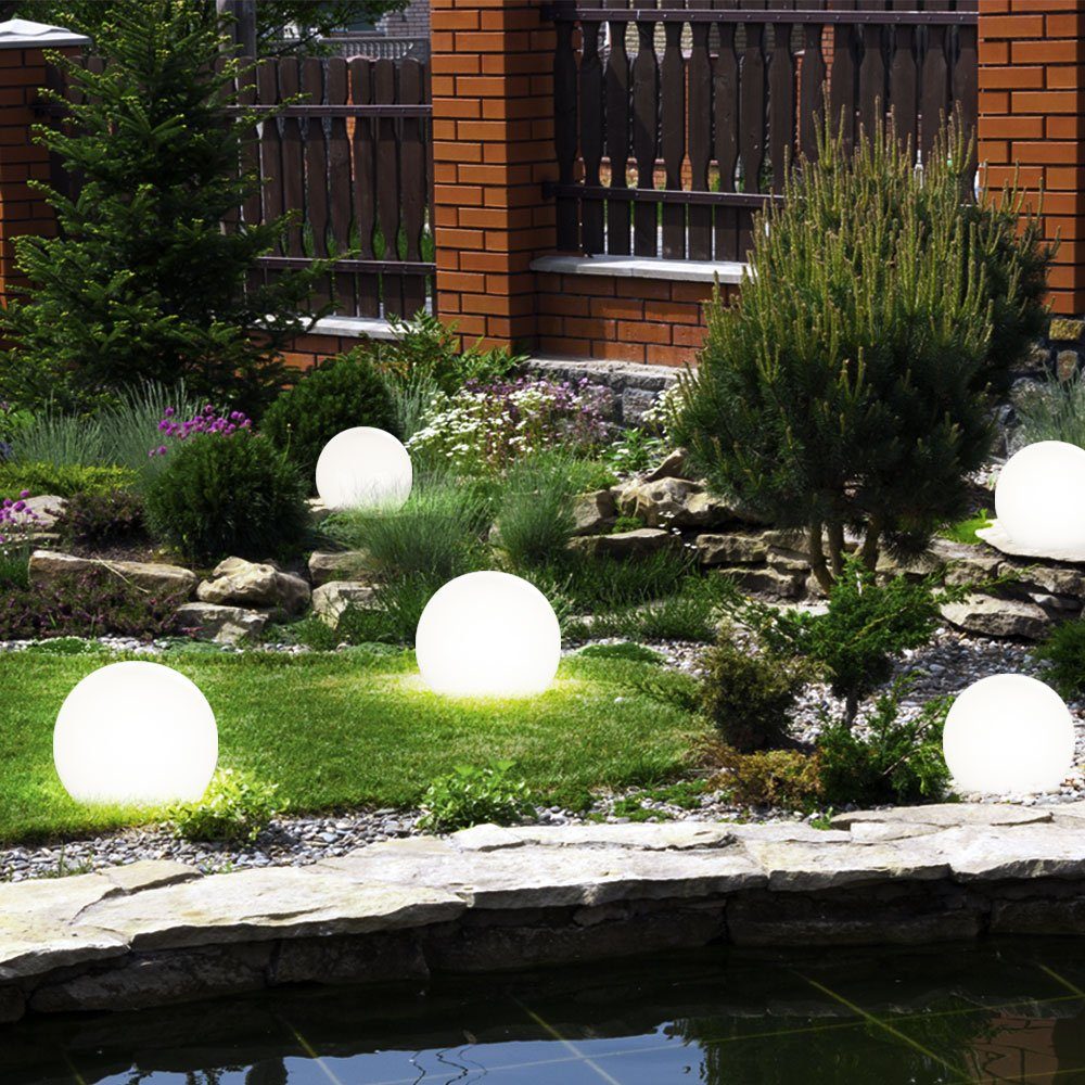 etc-shop LED Gartenleuchte, LED-Leuchtmittel fest verbaut, Warmweiß, 5er Set LED Außen Solar Lampen Kugel Design Erd Spieß Steck
