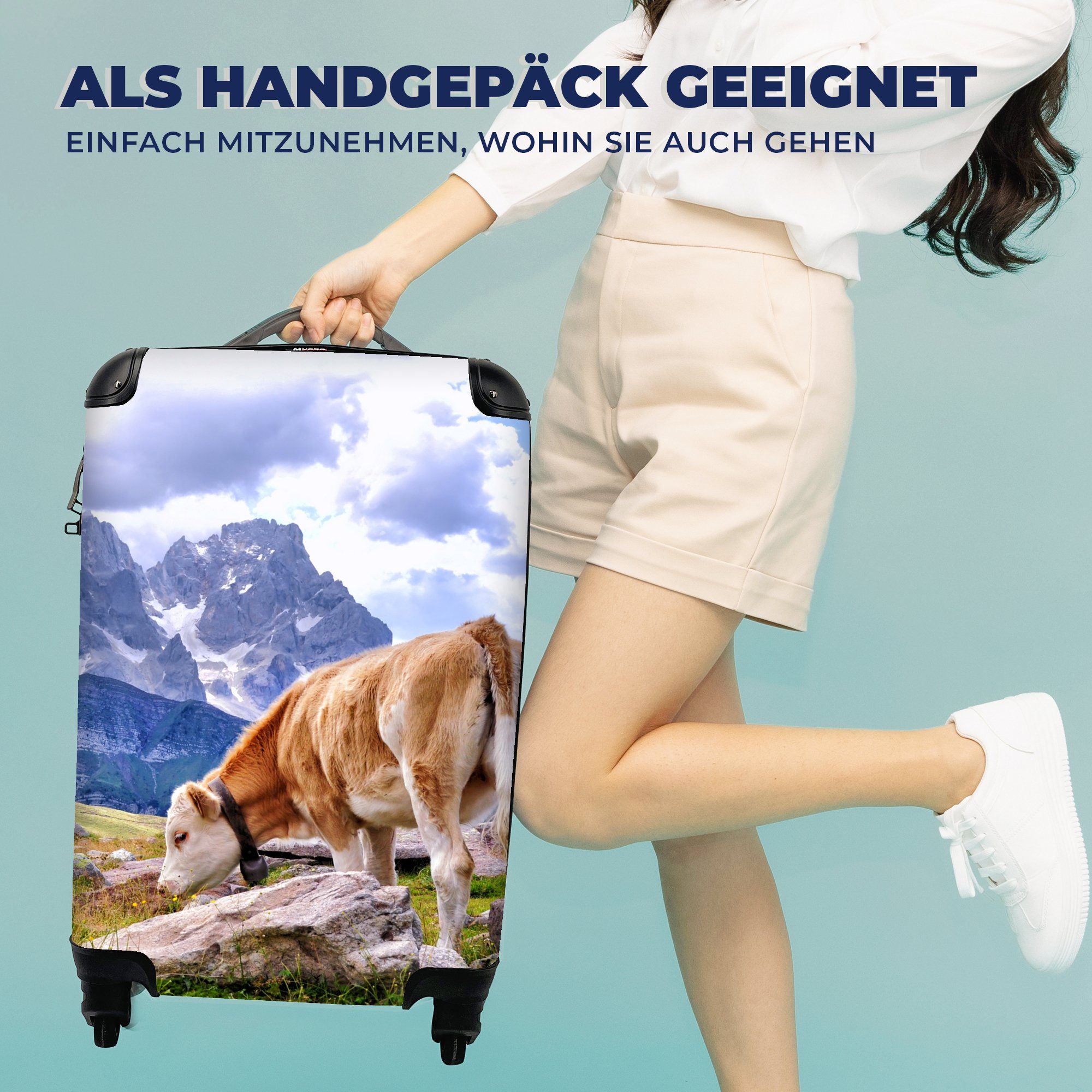 Handgepäckkoffer rollen, Rollen, - Trolley, Kuh Handgepäck Berg, - MuchoWow für Alpen mit Reisekoffer 4 Reisetasche Ferien,