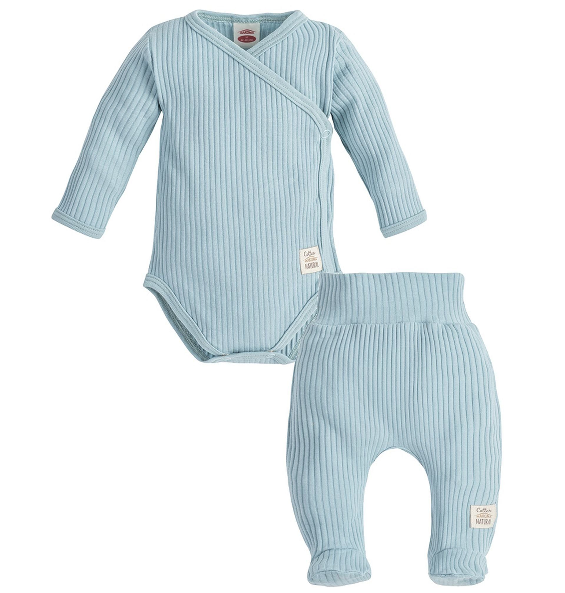 Makoma Erstausstattungspaket Baby Kleidung-Set 100% & mit (Set, 2-tlg) Neutral Baumwolle Hose -Harmony- Türkis Fuß Wickelbody