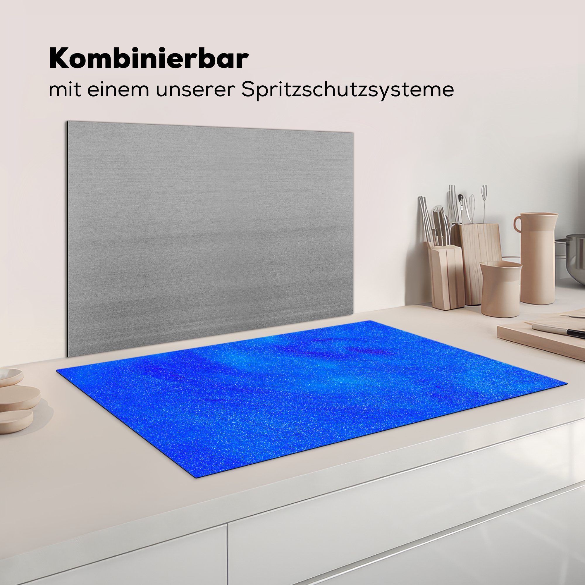 Herdblende-/Abdeckplatte (1 - Arbeitsplatte Design, für MuchoWow 83x51 küche cm, Abstrakt - Ceranfeldabdeckung, tlg), Vinyl, Blau