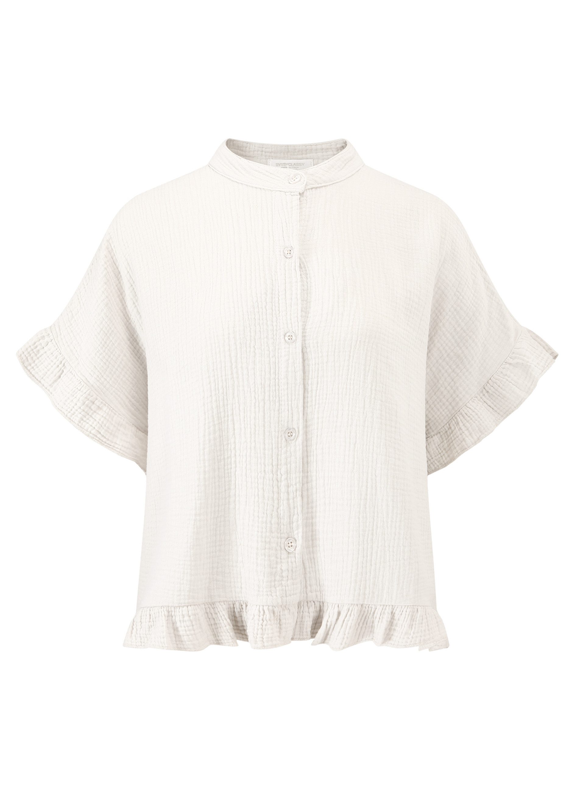 SASSYCLASSY Kurzarmbluse Oversize Musselin Hemdbluse Damen mit Rüschensaum günstig online kaufen
