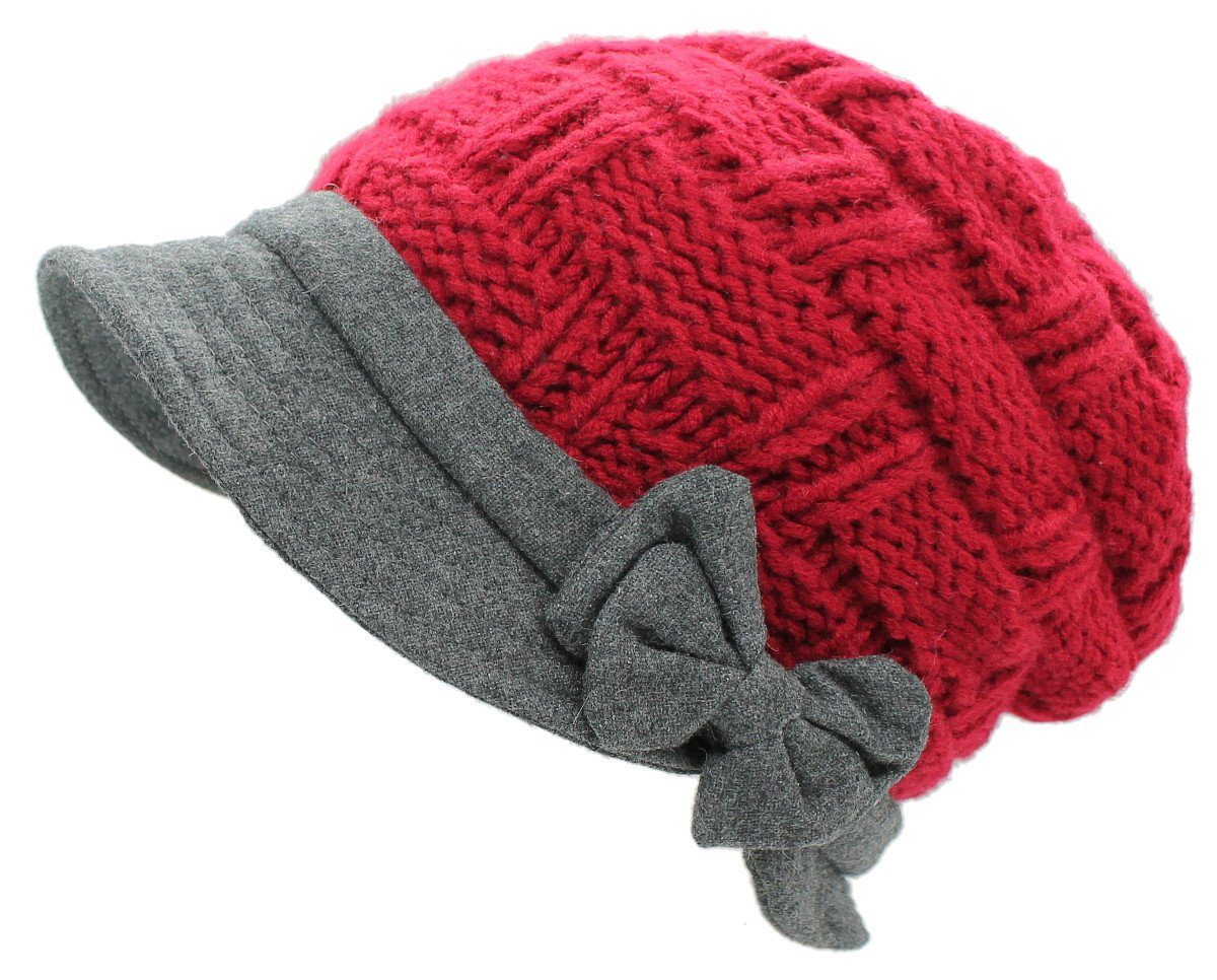 dy_mode Strickmütze Damen Bunte Wintermütze mit Strickmütze weichem Schirm Schirmmütze BM220-Rot