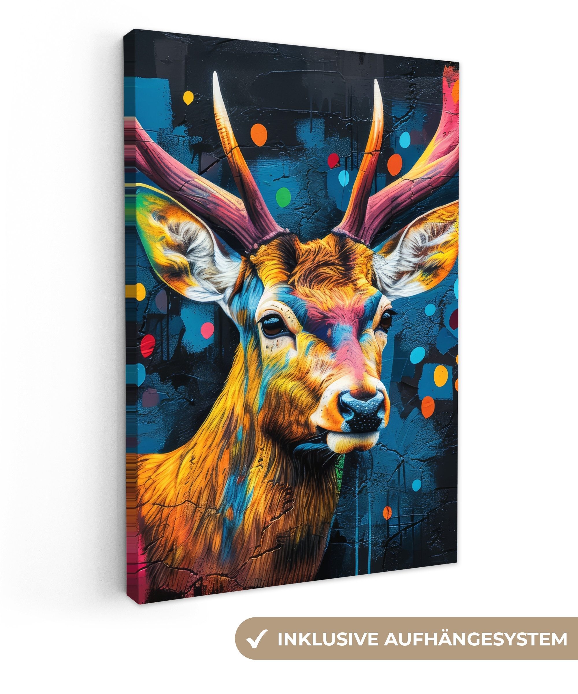 OneMillionCanvasses® Leinwandbild Graffiti - Hirsch - Tier - Farbenfroh, Fo günstig online kaufen