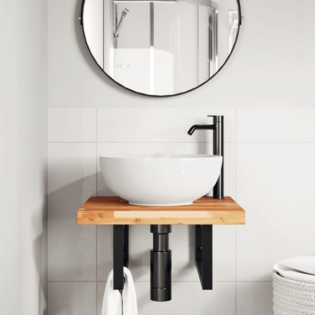 vidaXL Badezimmerspiegelschrank Waschbeckenregal Wandmontage Stahl und nholz (1-St)