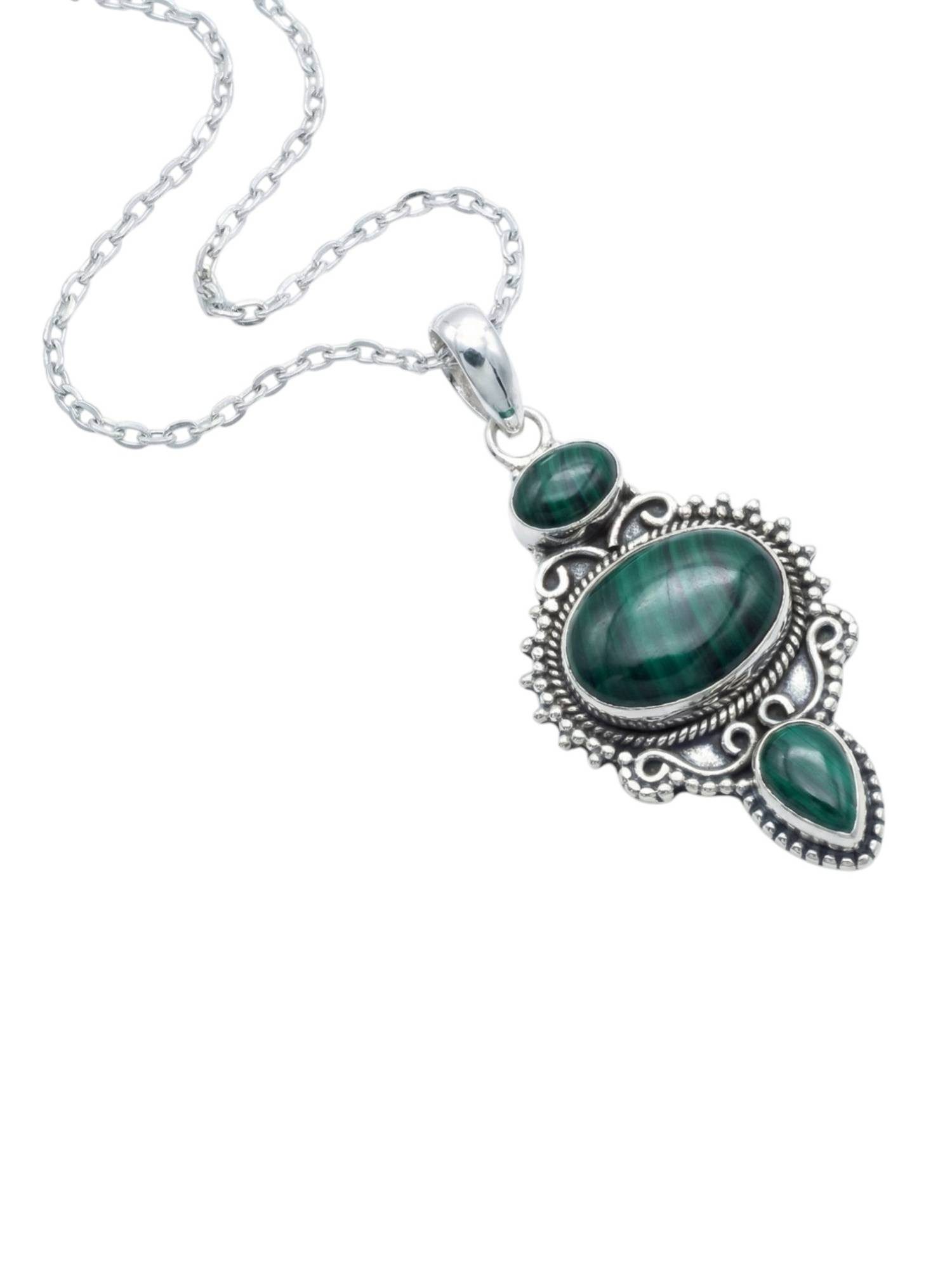 Kette mit Anhänger BURUNG aus 925 Silber mit Malachit