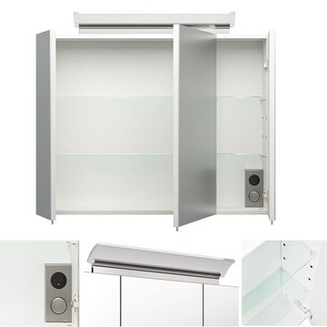 Lomadox Badmöbel-Set MAPUTO-02, (Spar-Set, 6-St), weiß Hochglanz 100cm Waschtisch und Spiegelschrank 201x200x50,2cm