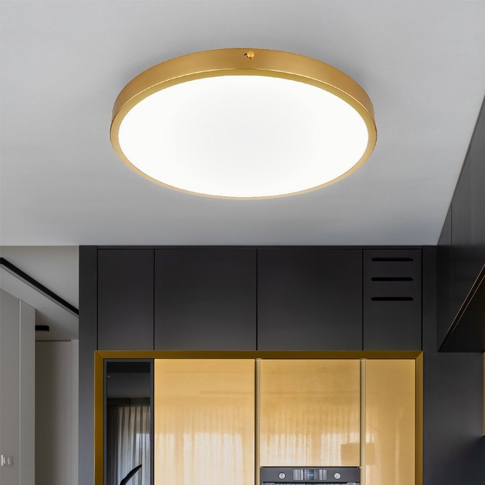 Globo LED Deckenleuchte, LED-Leuchtmittel fest verbaut, Warmweiß, LED  Deckenleuchte Wohnzimmerlampe Metall Kunststoff Messing D 35 cm