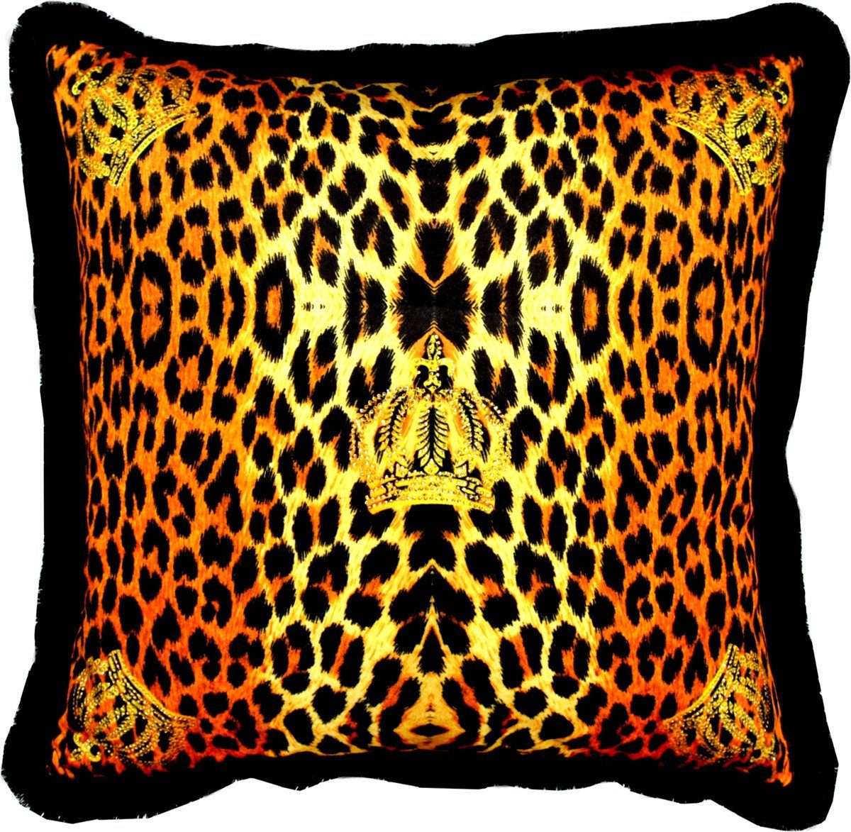 Pompöös by Casa Padrino Dekokissen Harald Glööckler Luxus Deko Kissen Pompöös by Leopard / Kronen 50 x 50 cm - Glööckler Kissen mit Glitzersteinen